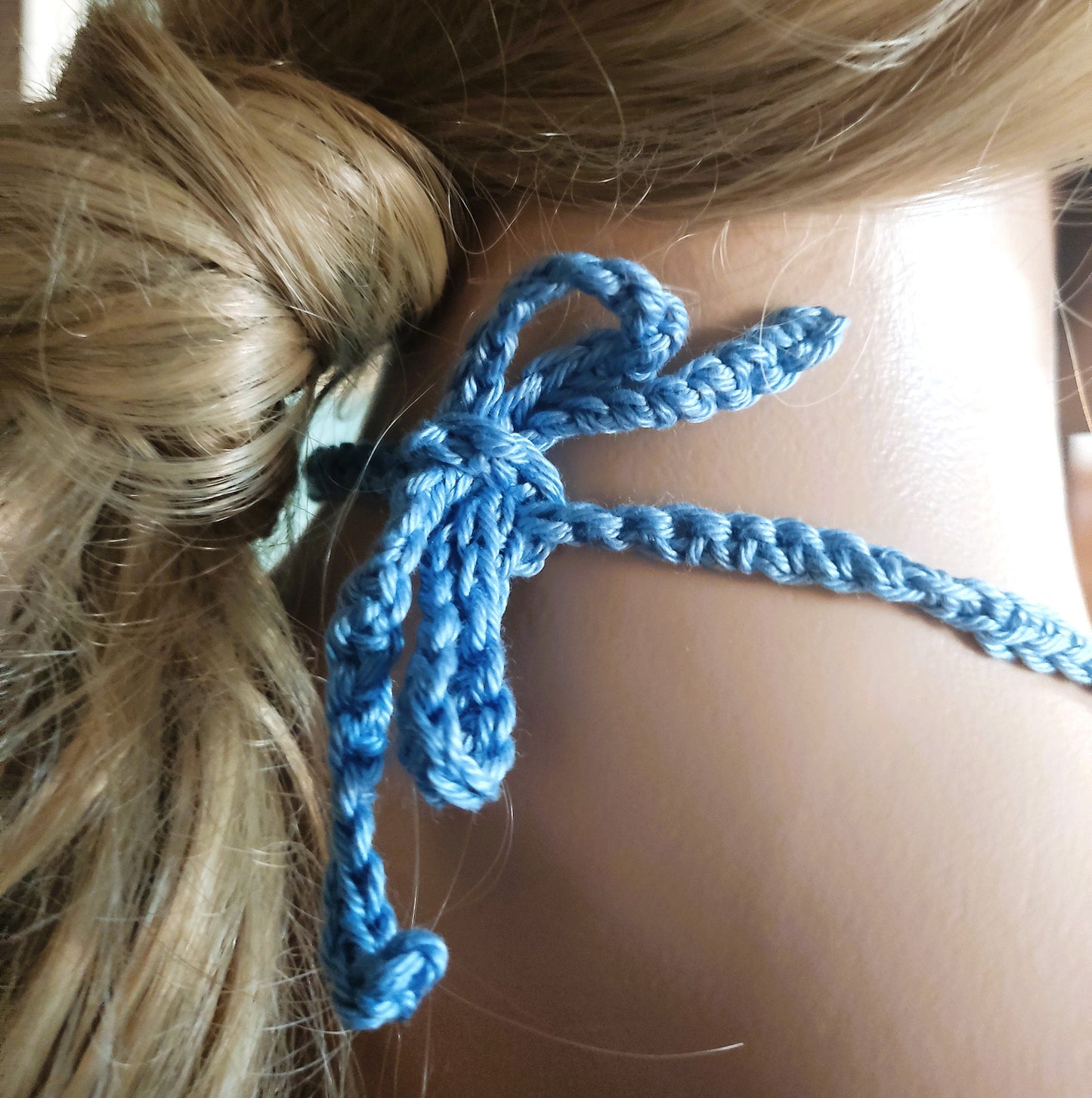 Denim Blue Chunky Crochet Chain Necklace - Handmade Braided Cotton Statement Jewelry - StepToLight
