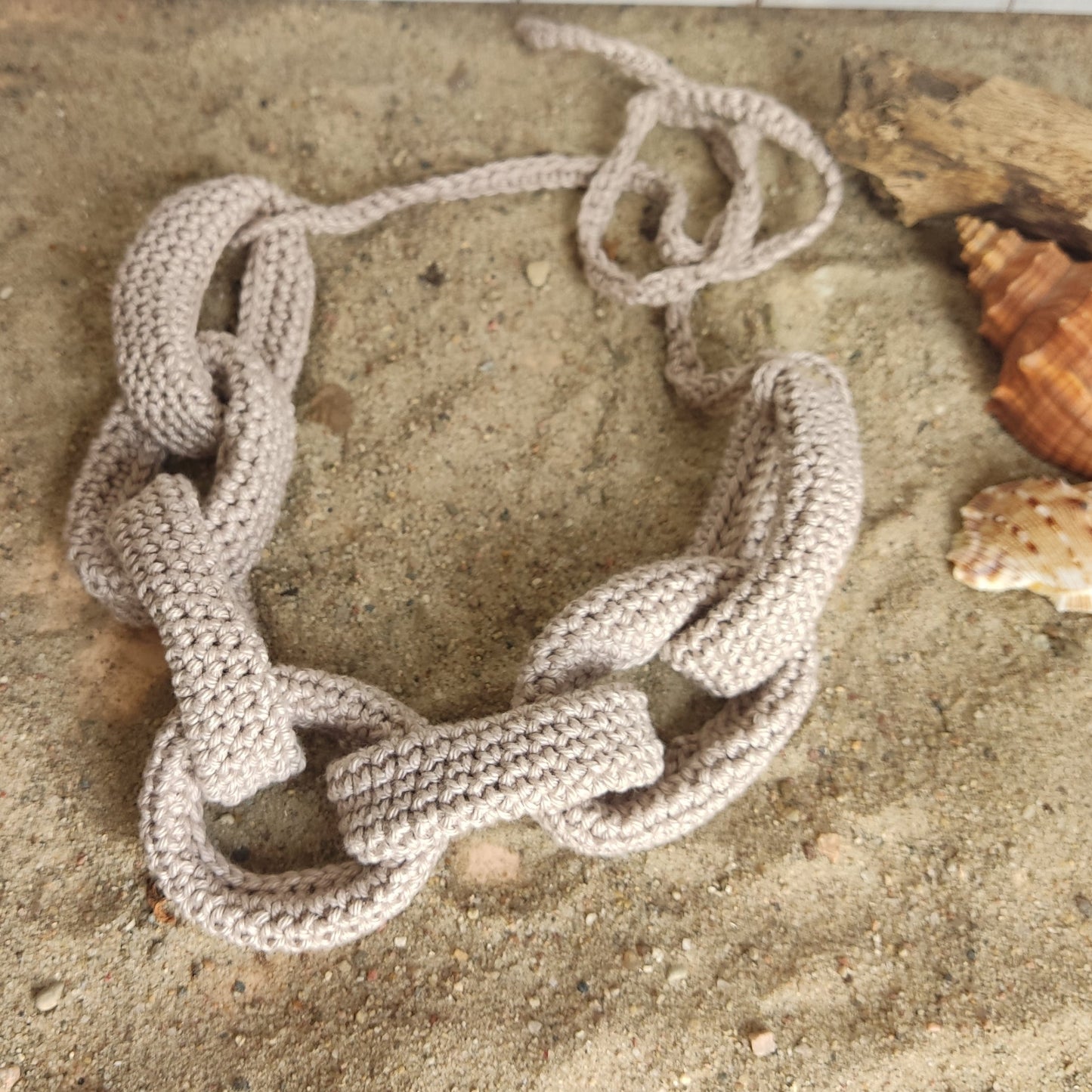 Denim Blue Chunky Crochet Chain Necklace - Handmade Braided Cotton Statement Jewelry - StepToLight