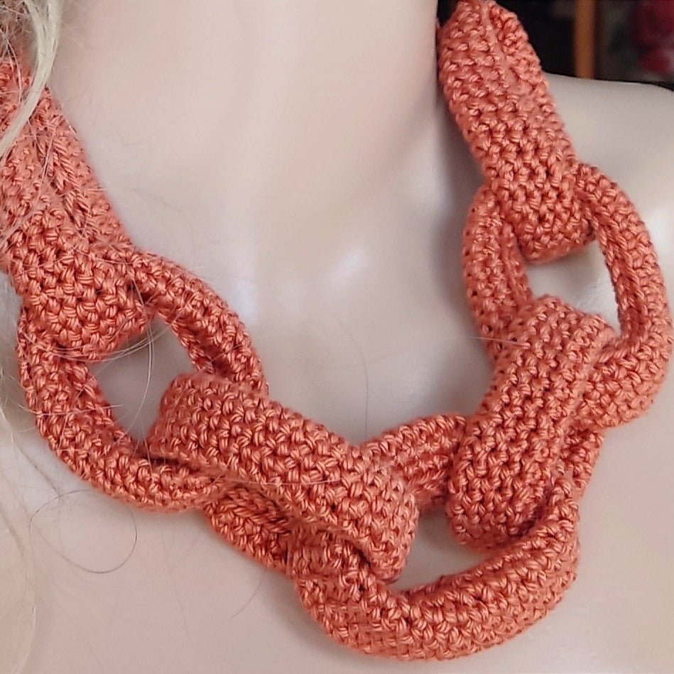 Denim Blue Chunky Crochet Chain Necklace - Handmade Braided Cotton Statement Jewelry - StepToLight