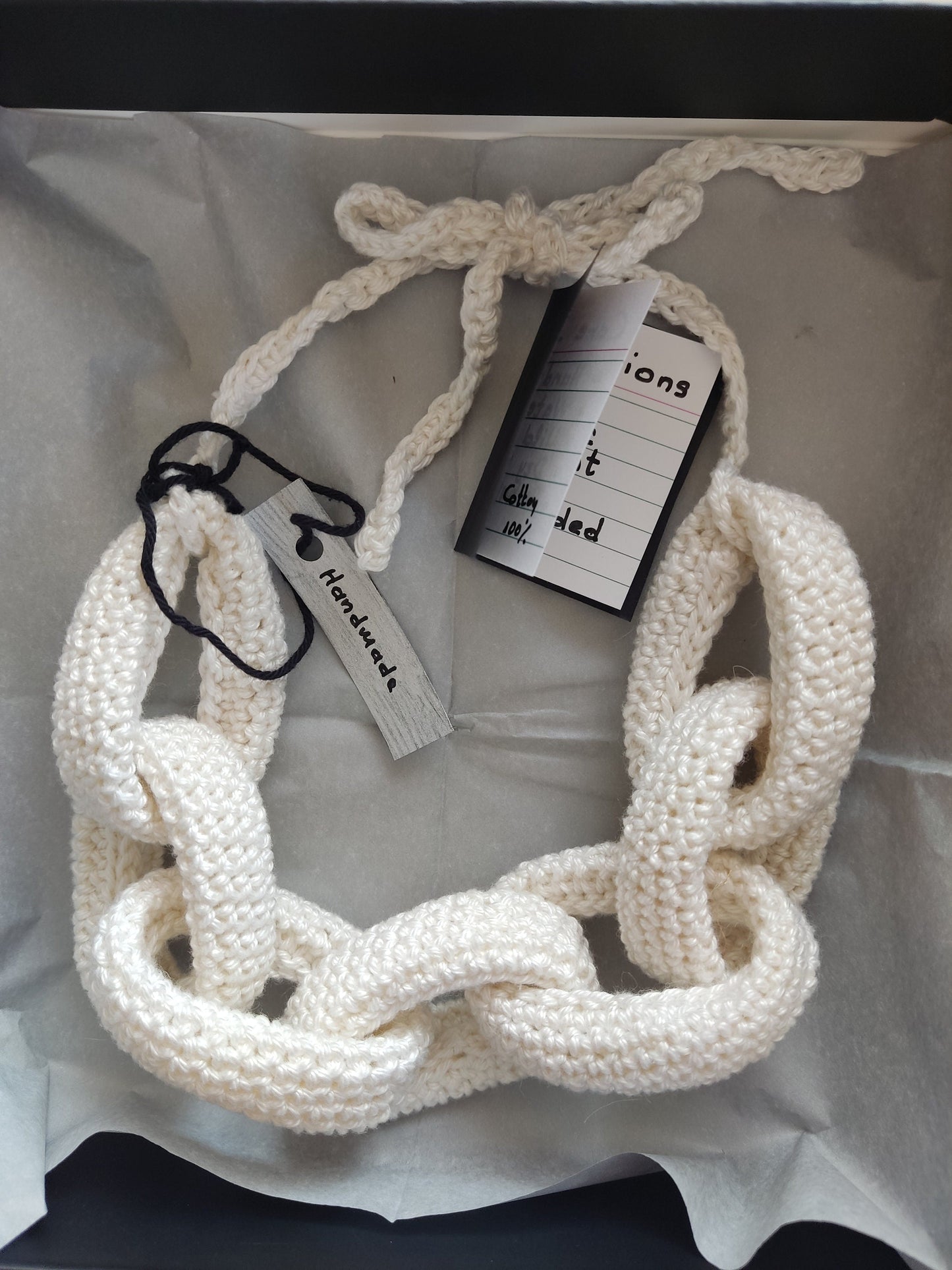 Denim Blue Chunky Crochet Chain Necklace - Handmade Braided Cotton Statement Jewelry - StepToLight