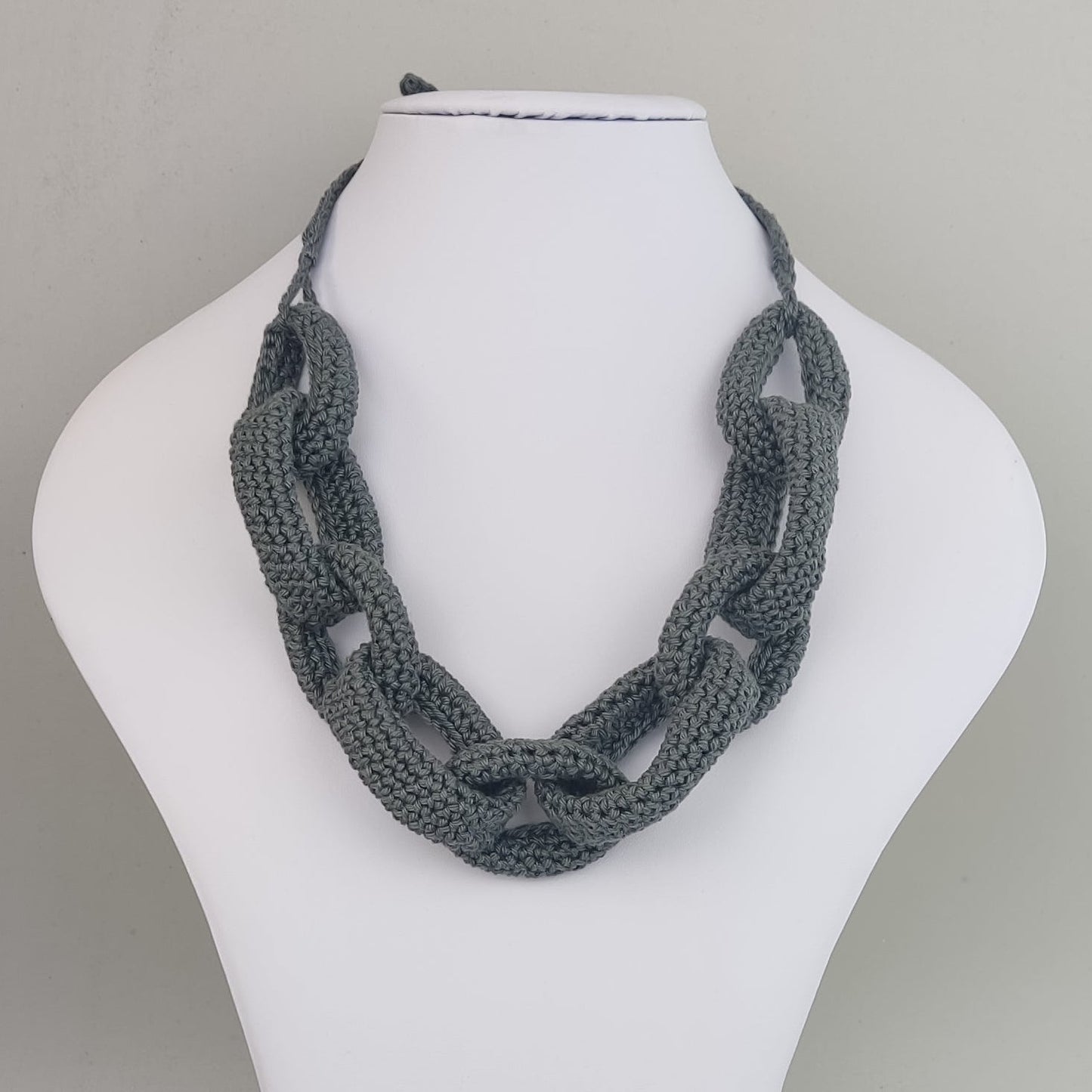 Denim Blue Chunky Crochet Chain Necklace - Handmade Braided Cotton Statement Jewelry - StepToLight