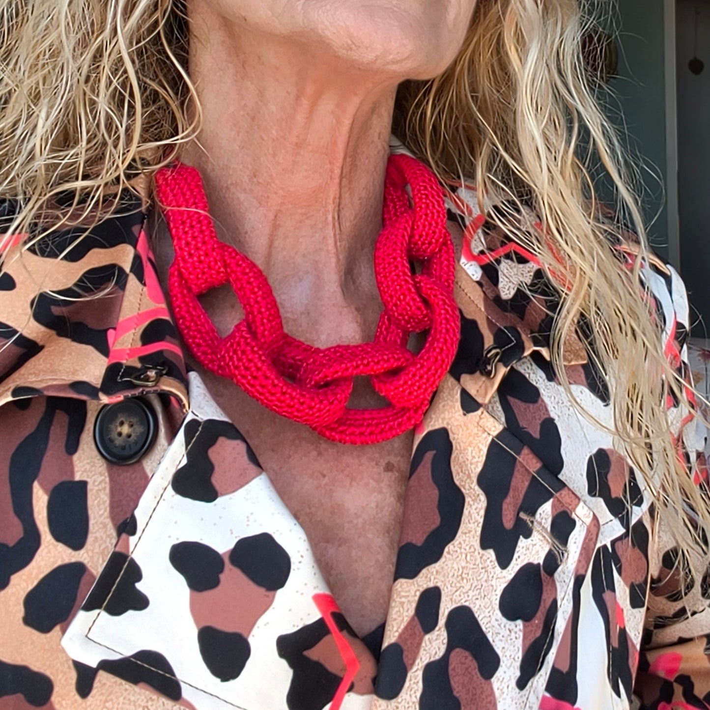 Denim Blue Chunky Crochet Chain Necklace - Handmade Braided Cotton Statement Jewelry - StepToLight