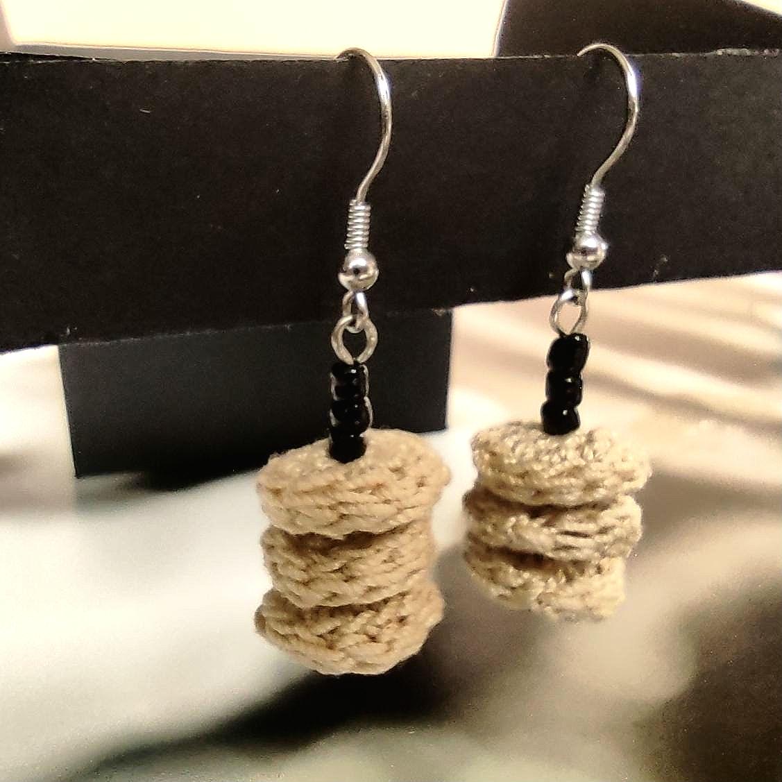 Denim Blue Crochet Dangle Earrings with Steel Beads - Tiered Circle Drop - StepToLight