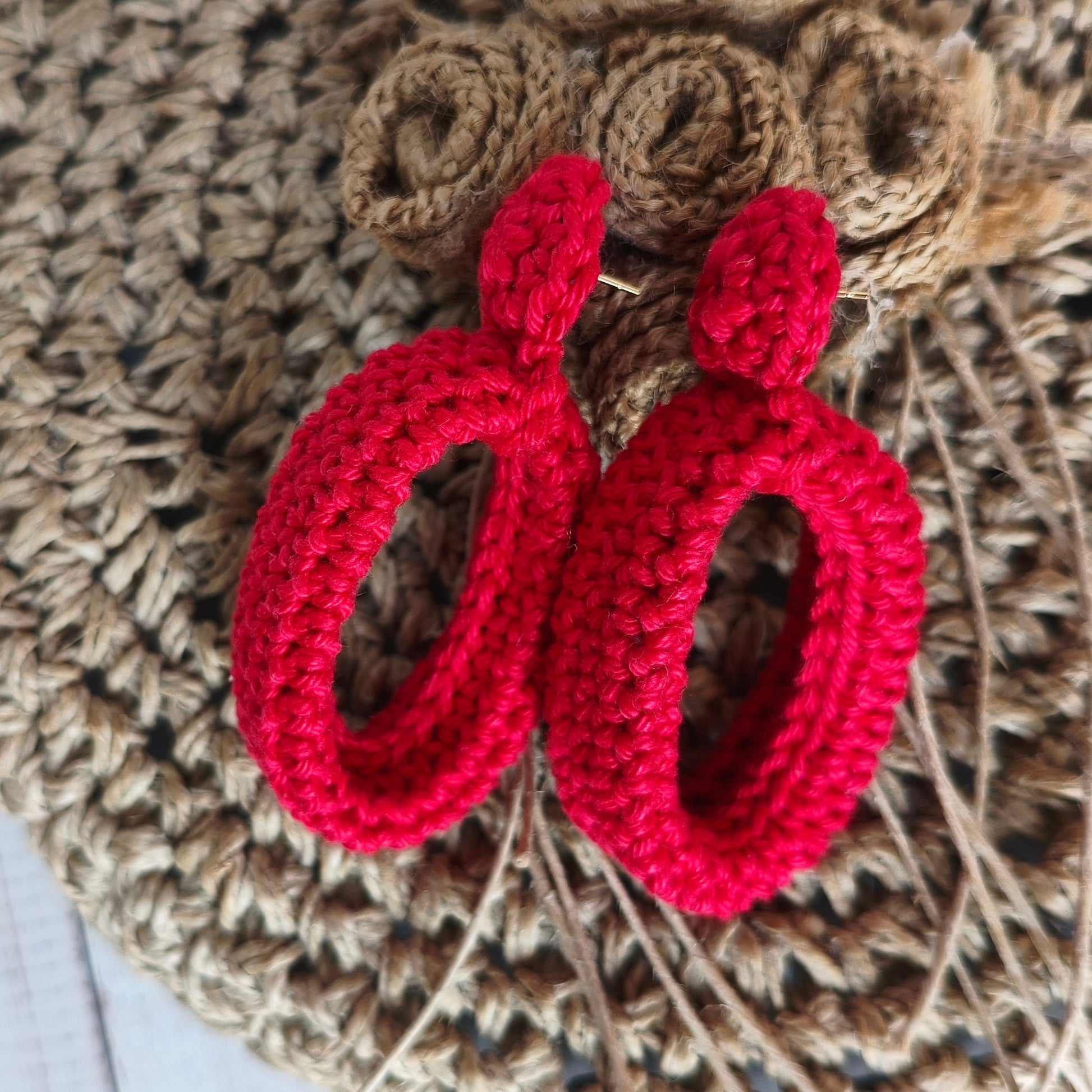 Emerald Green Crochet Hoop Earrings: Cotton Yarn, Gold Plated Studs - StepToLight