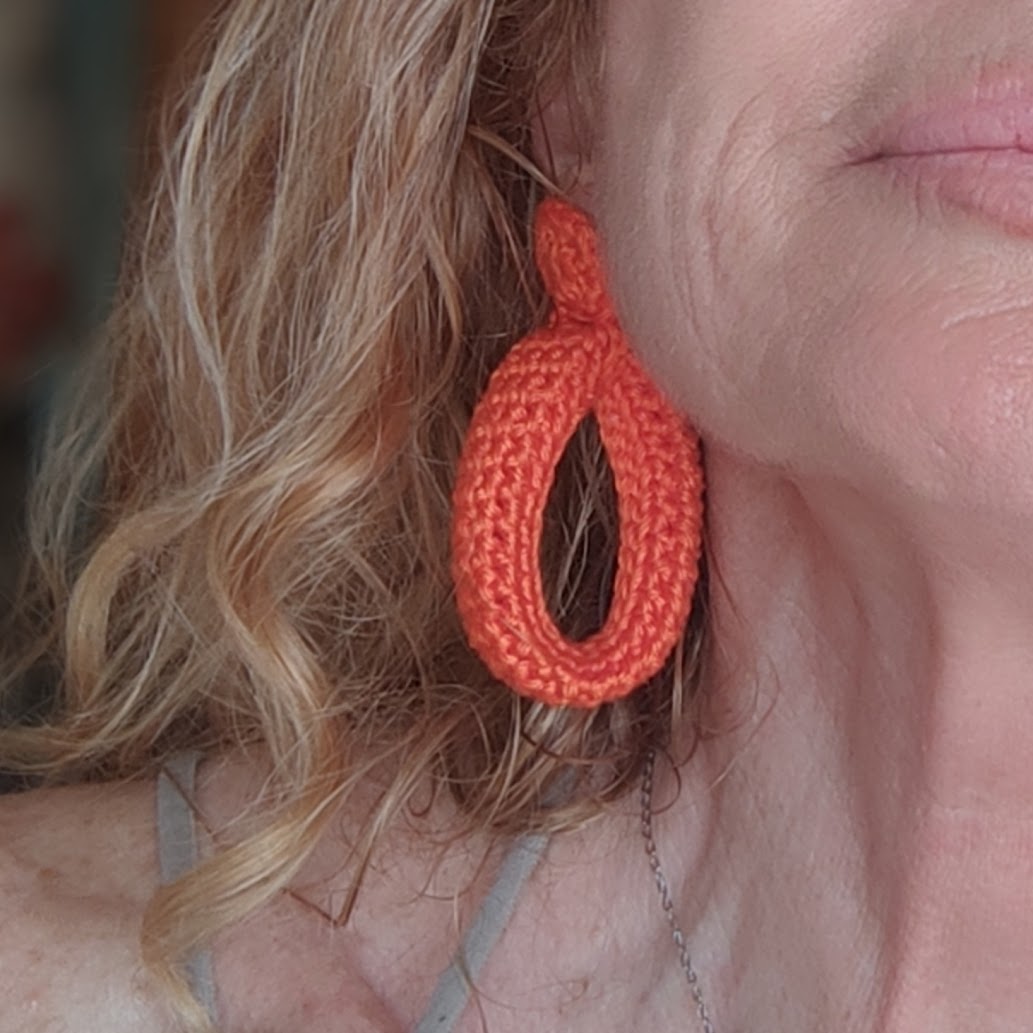 Emerald Green Crochet Hoop Earrings: Cotton Yarn, Gold Plated Studs - StepToLight