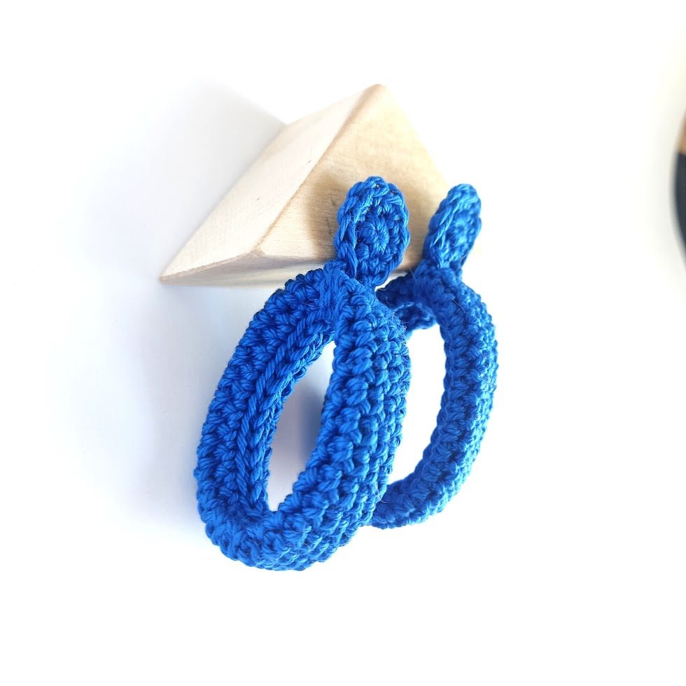 Emerald Green Crochet Hoop Earrings: Cotton Yarn, Gold Plated Studs - StepToLight