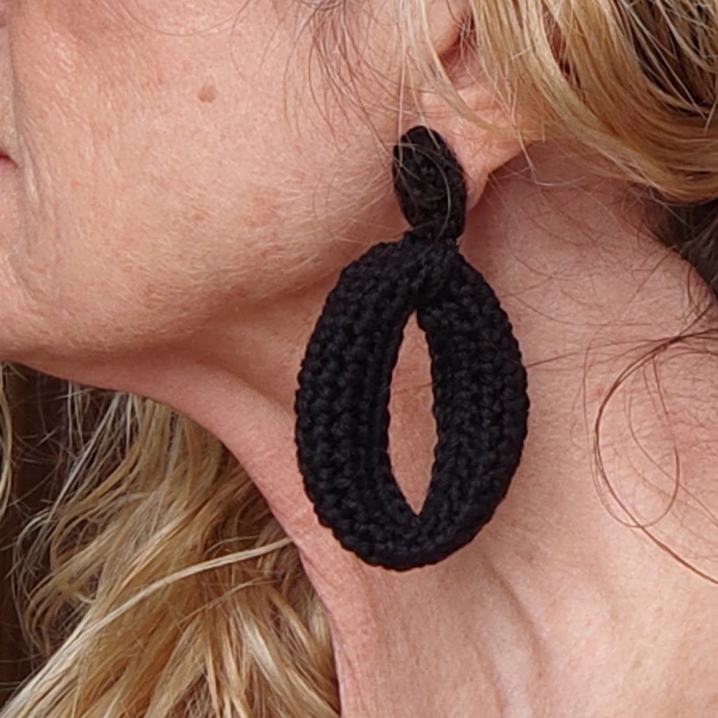 Emerald Green Crochet Hoop Earrings: Cotton Yarn, Gold Plated Studs - StepToLight