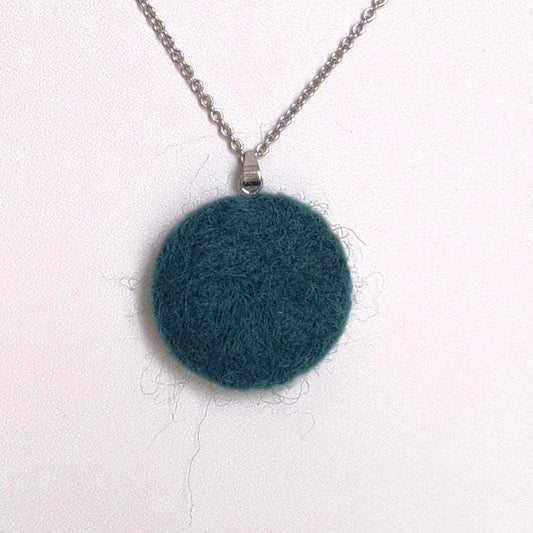 Felt Cabochon Necklace | Needle Felted Pendant | Handmade Fiber Jewelry | Emerald Green, Rust Brown, Green Melange - StepToLight