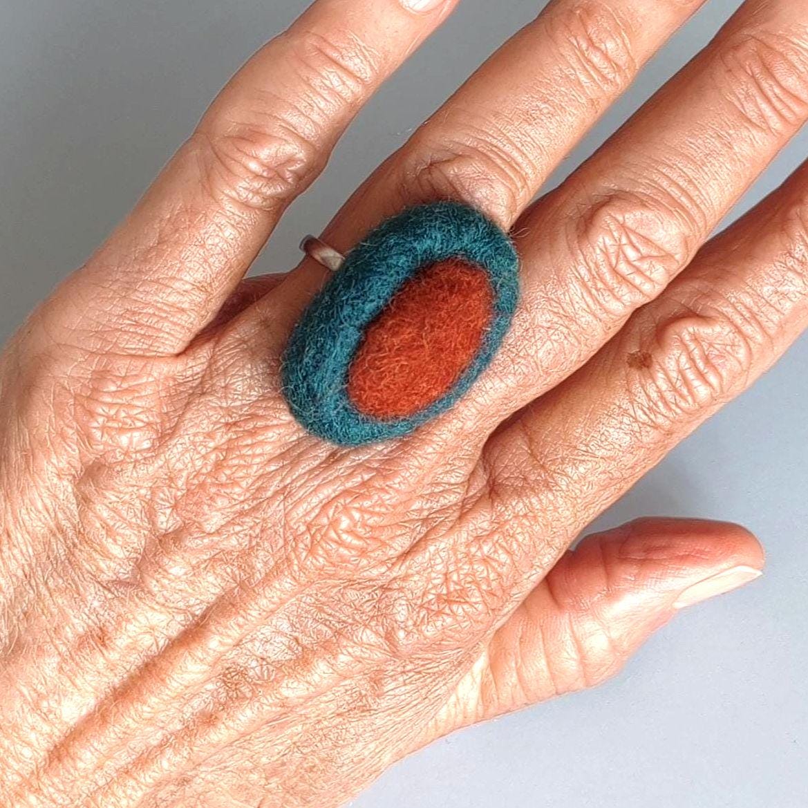 Felt Cabochon Necklace | Needle Felted Pendant | Handmade Fiber Jewelry | Emerald Green, Rust Brown, Green Melange - StepToLight