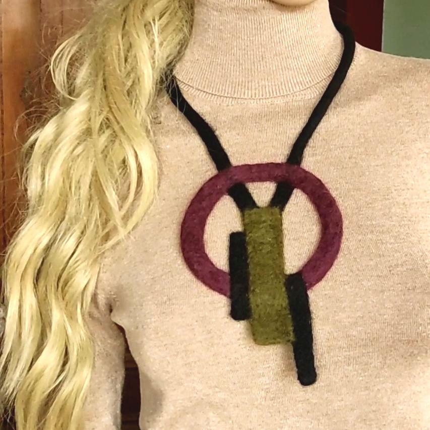 Geometric Felt Statement Necklace | Art to Wear | Handmade Merino Wool - StepToLight