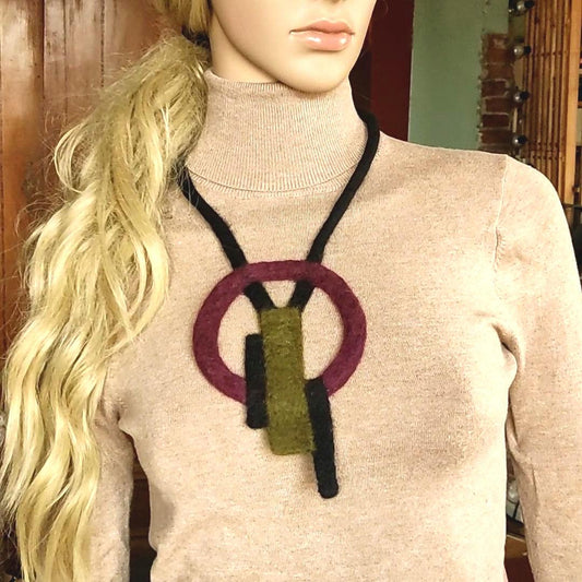 Geometric Felt Statement Necklace | Art to Wear | Handmade Merino Wool - StepToLight