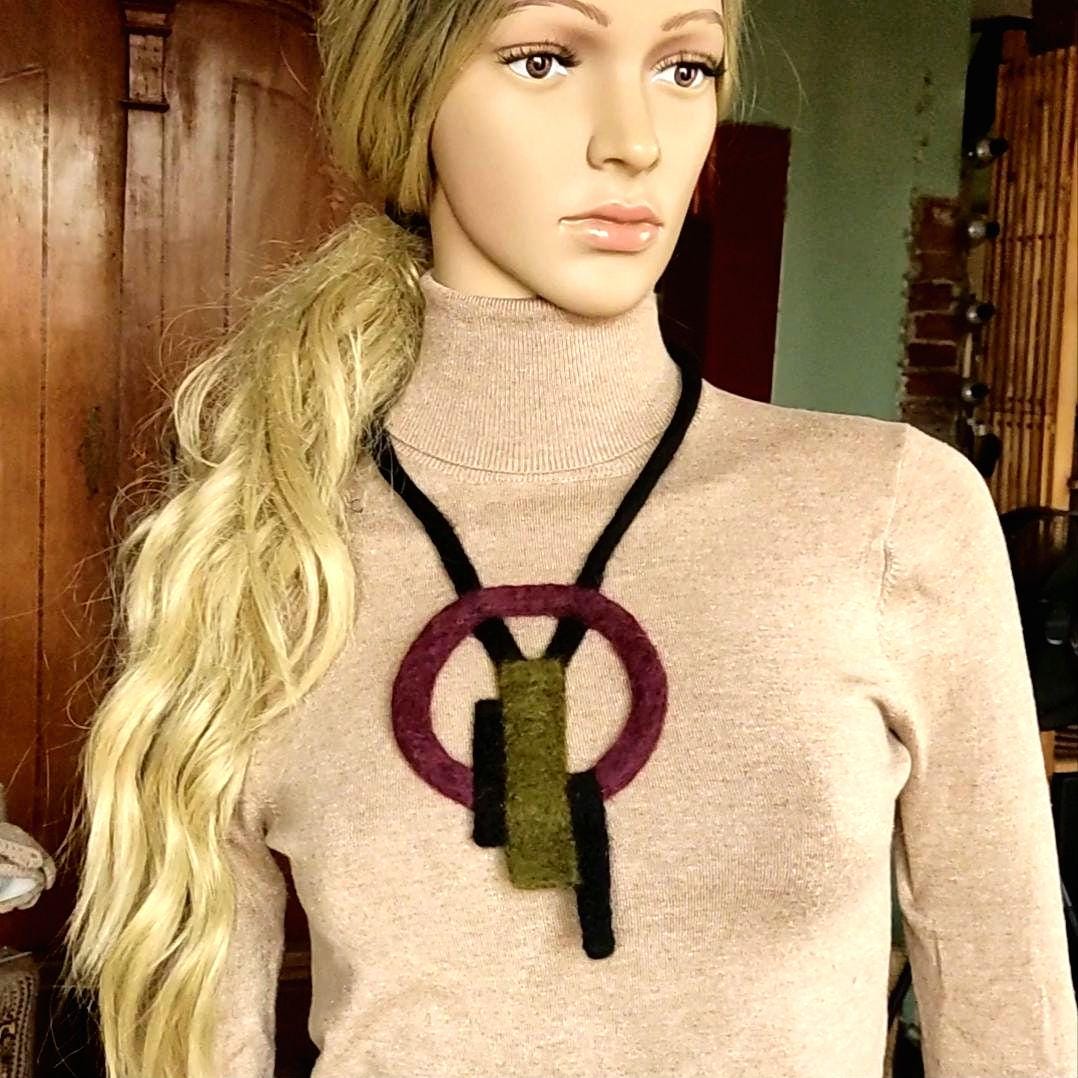Geometric Felt Statement Necklace | Art to Wear | Handmade Merino Wool - StepToLight