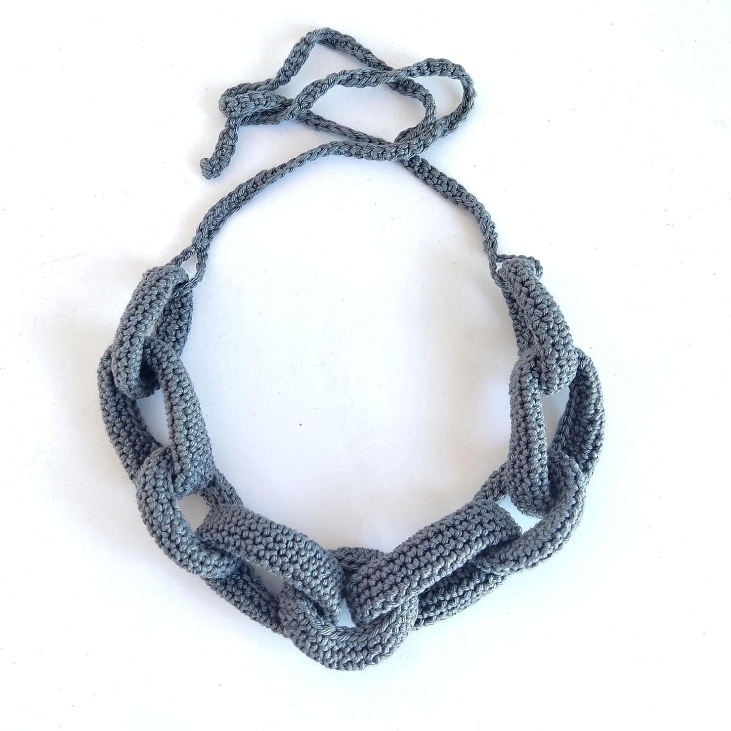 Gray Beige Crochet Jewelry Set | Chunky Chain Necklace & Bracelet | Handmade Gift Set - StepToLight