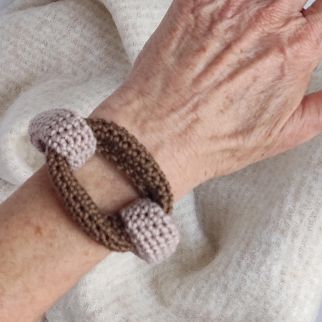 Gray Green Braided Crochet Cuff Bracelet - Chunky Statement Jewelry - StepToLight