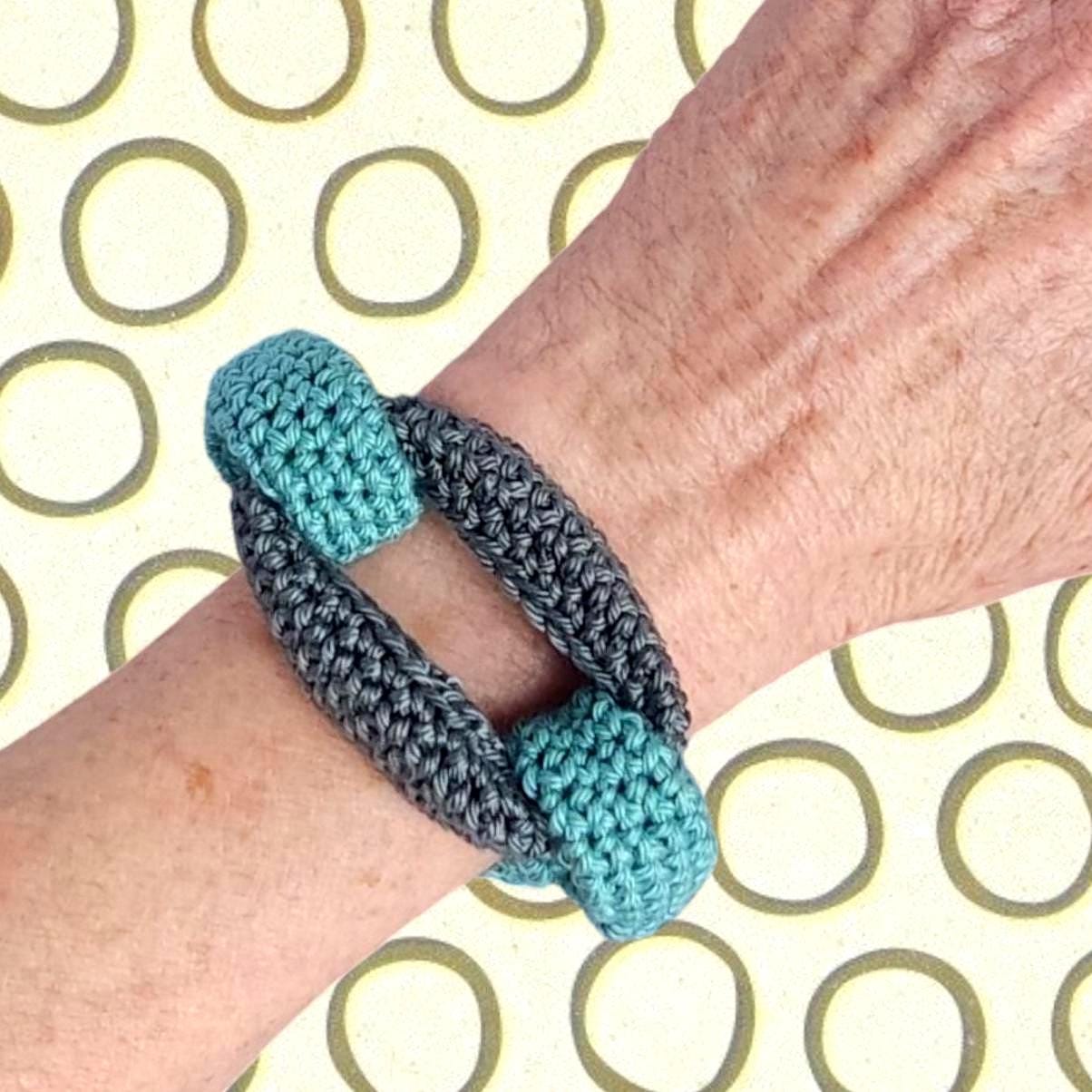Gray Green Braided Crochet Cuff Bracelet - Chunky Statement Jewelry - StepToLight