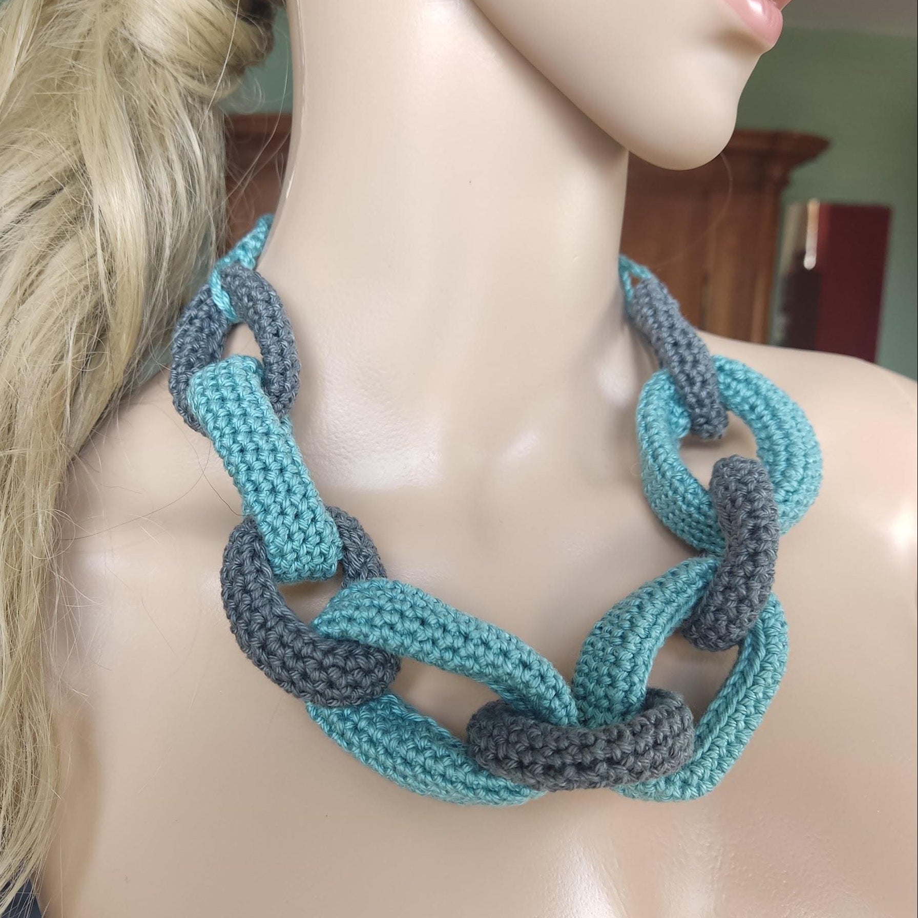 Gray Green Crochet Jewelry Set | Necklace & Bracelet | Handmade Gift Set - StepToLight