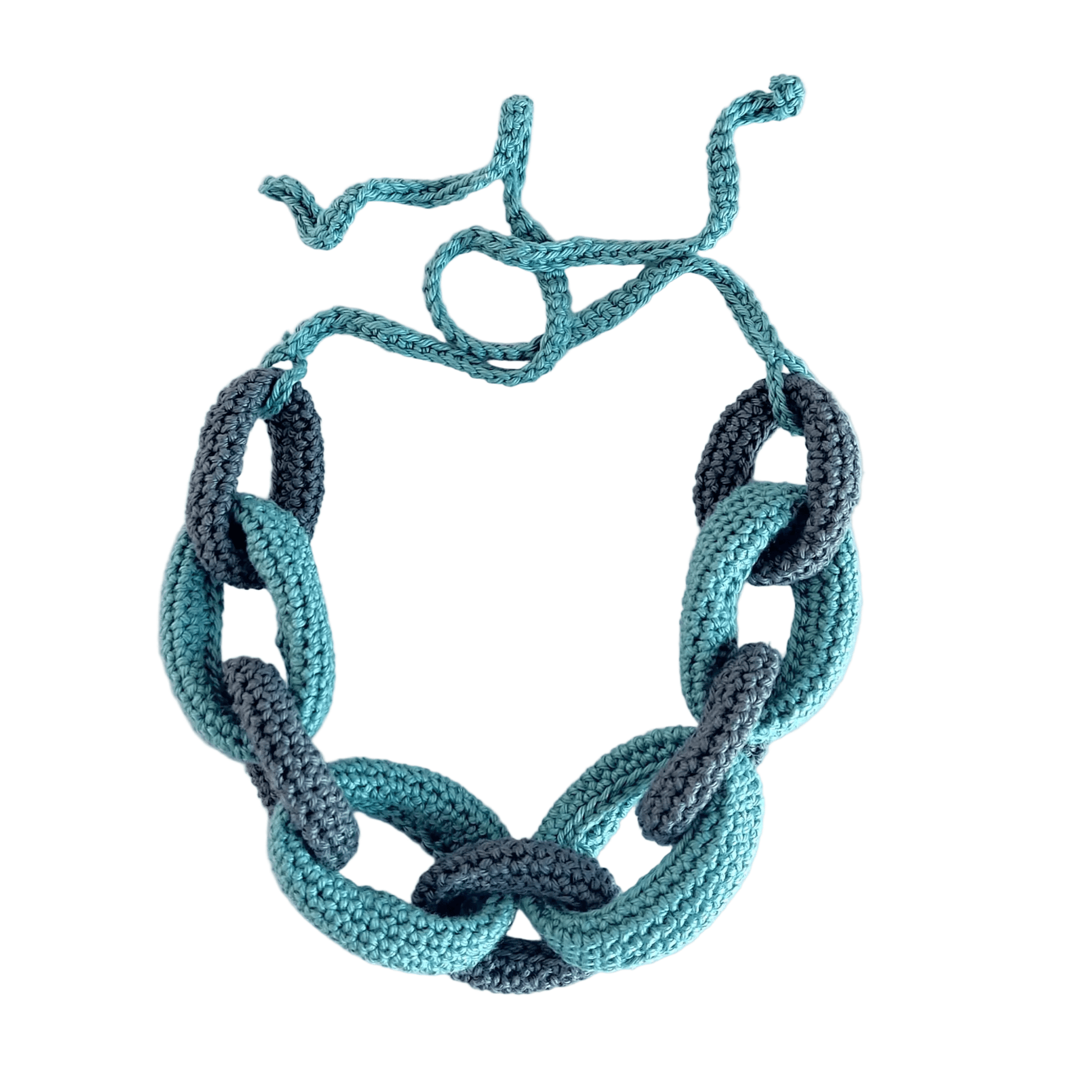 Green Gray Chunky Crochet Statement Necklace - Handmade Cotton Chain - StepToLight