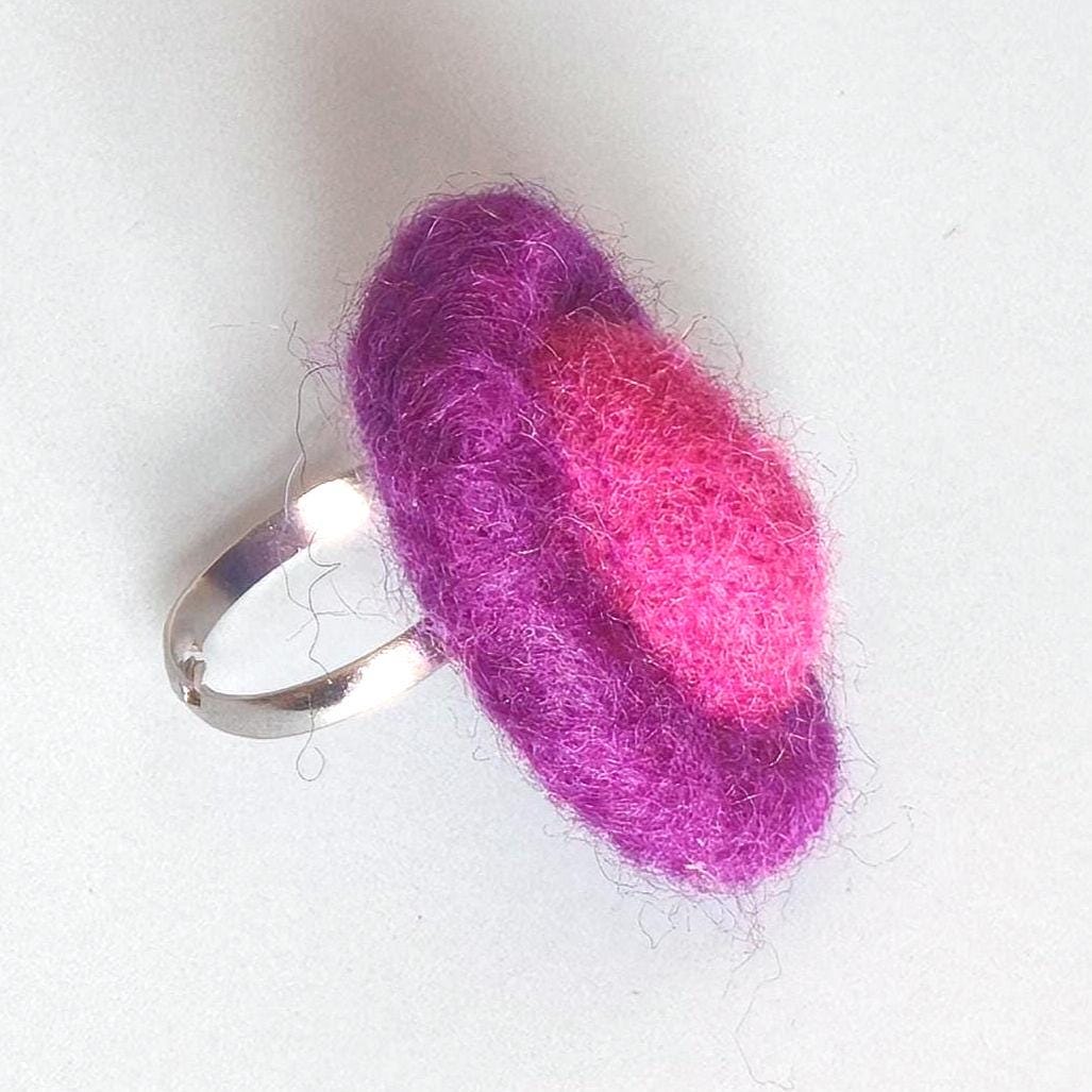 Hot Pink Cabochon Necklace Needle Felted Pendant Handmade Fiber Jewelry Stainless Steel Chain Boho - StepToLight