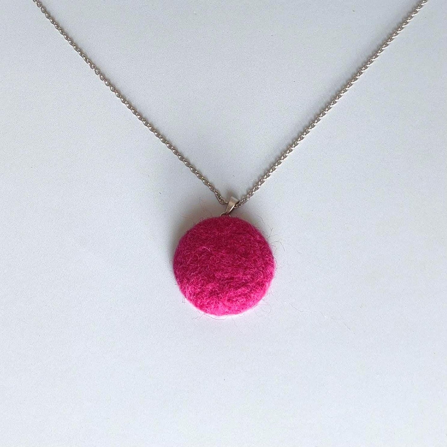 Hot Pink Cabochon Necklace Needle Felted Pendant Handmade Fiber Jewelry Stainless Steel Chain Boho - StepToLight