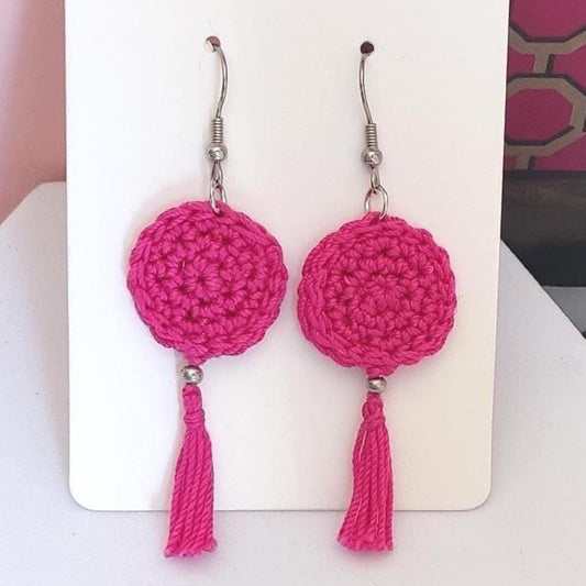 Hot Pink Crochet Tassel Earrings: Elegant Boho Jewelry Gift - StepToLight