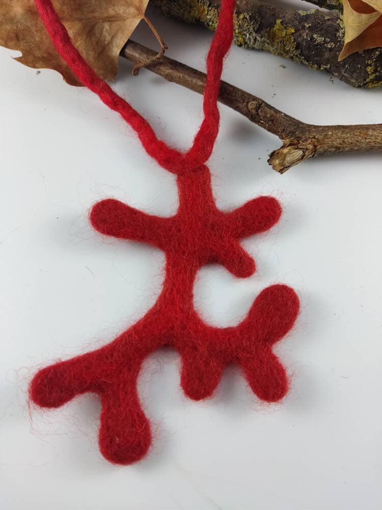 Red Wool Felted Choker - Branch & Leaves Art to Wear Necklace