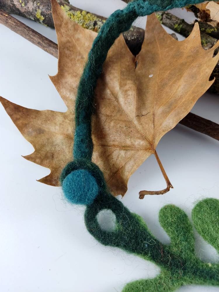 Green Wool Felted Choker - Branch & Leaves Art to Wear Necklace