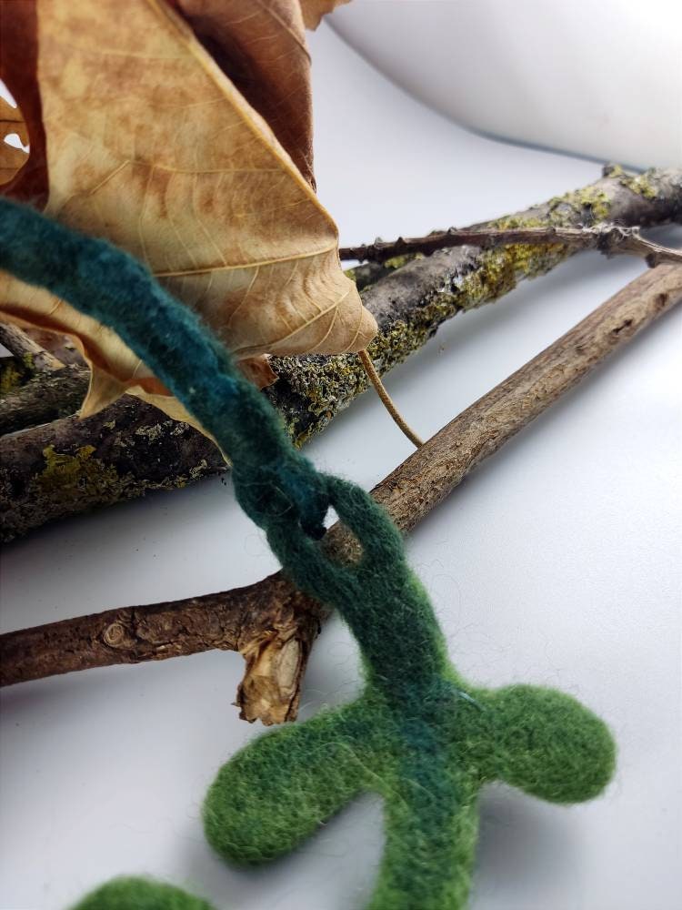 Green Wool Felted Choker - Branch & Leaves Art to Wear Necklace