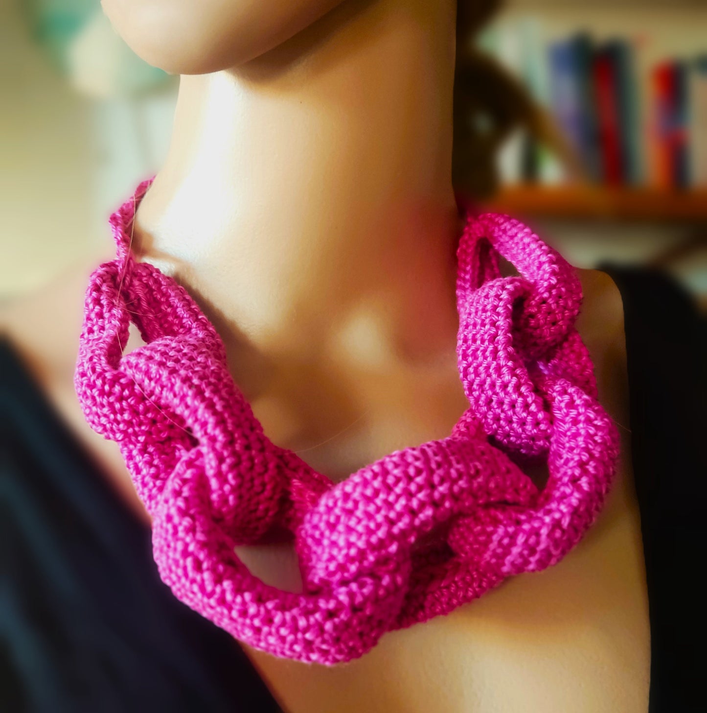 Royal Blue Chunky Crochet Chain Necklace - Handmade Braided Cotton Statement Jewelry, Adjustable