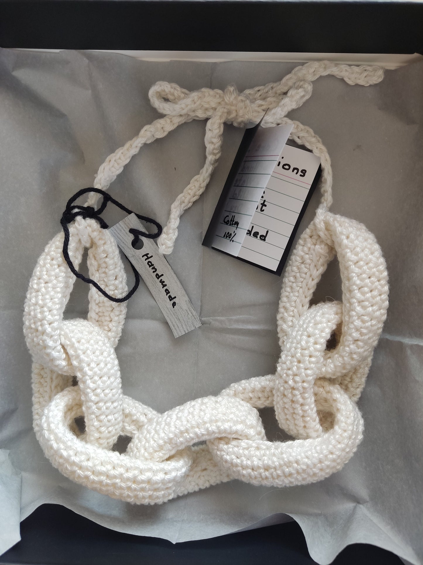 Denim Blue Chunky Crochet Chain Necklace - Handmade Braided Cotton Statement Jewelry