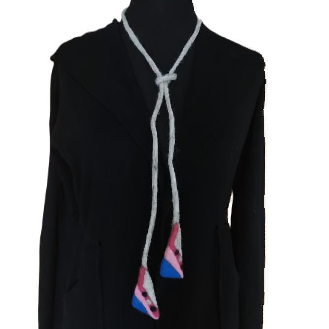Felted Wool Lariat Necklace: Pink Blue Convertible Scarf Necklace