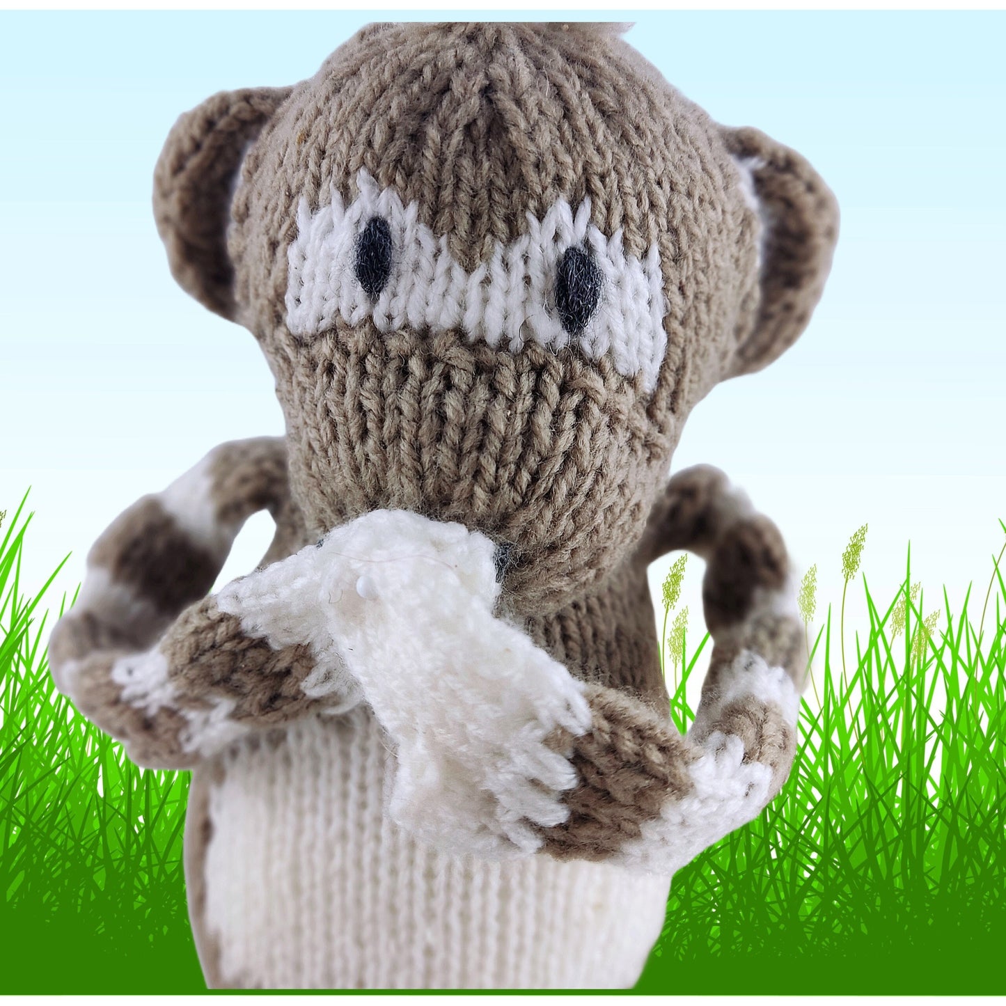 Knitted and Crochet Plushy Monkey , Stuffed Animal  Monkey Beige White,30 cm Monkey Soft Toy, Crochet Knitted Animals,Handmade  Baby Gift,