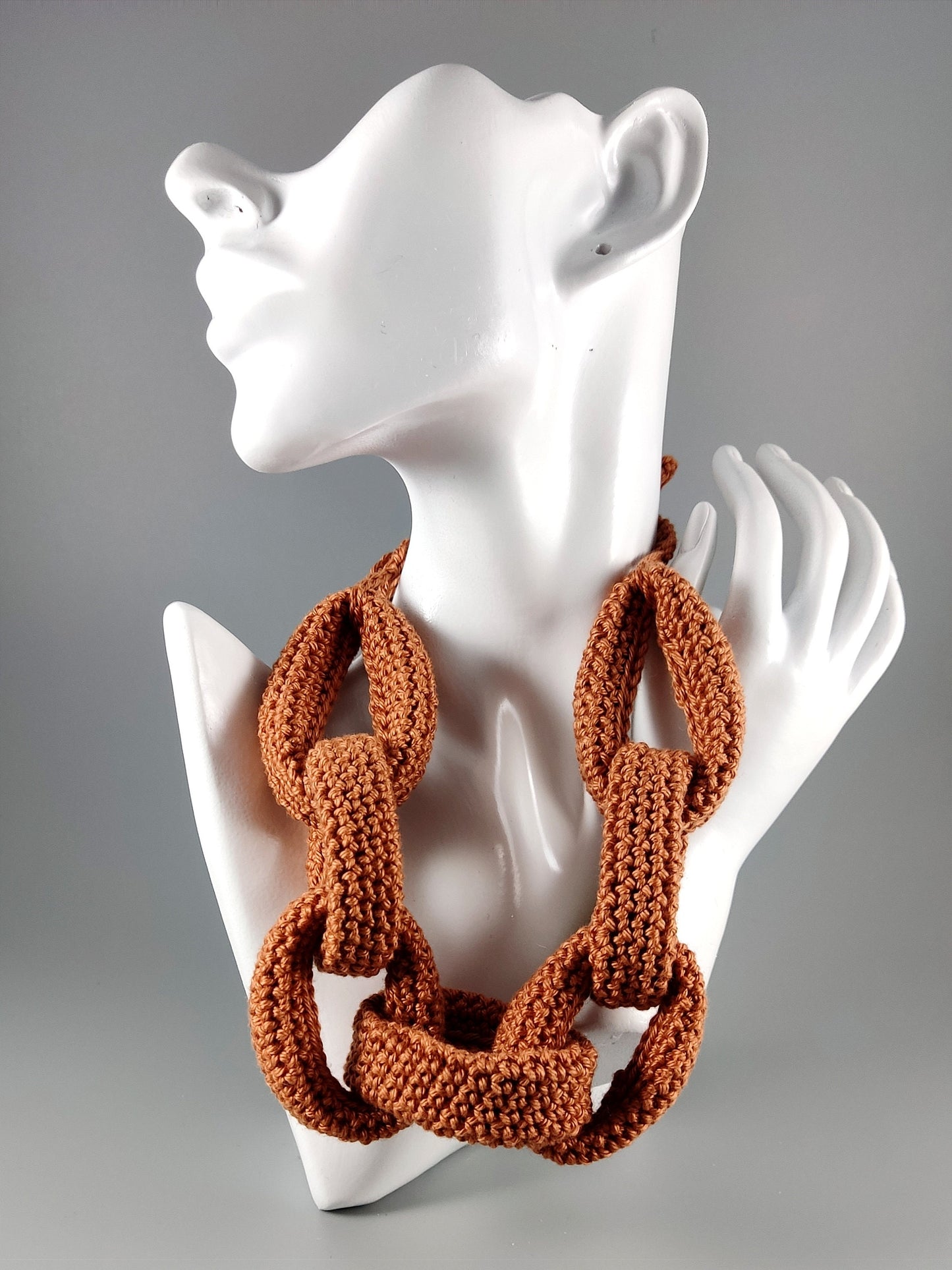 Royal Blue Chunky Crochet Chain Necklace - Handmade Braided Cotton Statement Jewelry, Adjustable