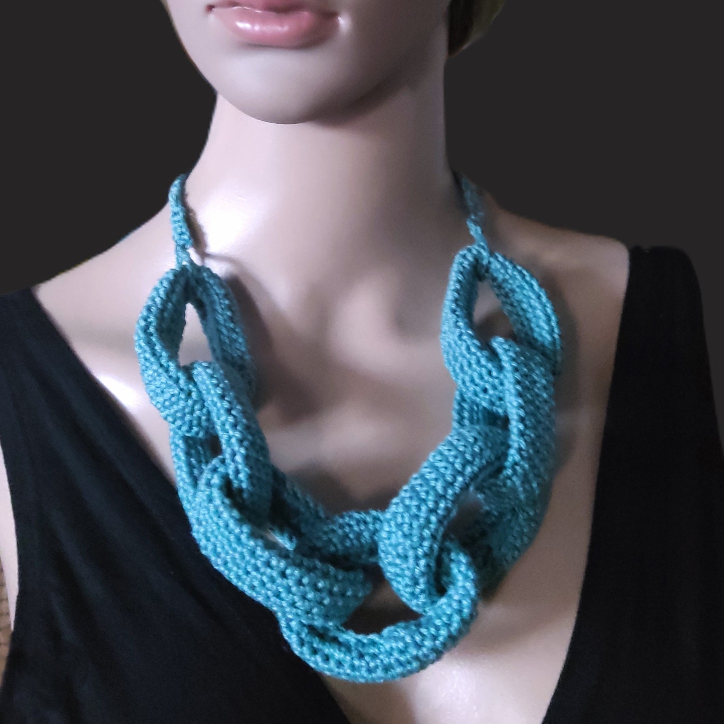 Rust Orange Chunky Crochet Statement Necklace - Handmade Braided Cotton Fall Winter Jewelry