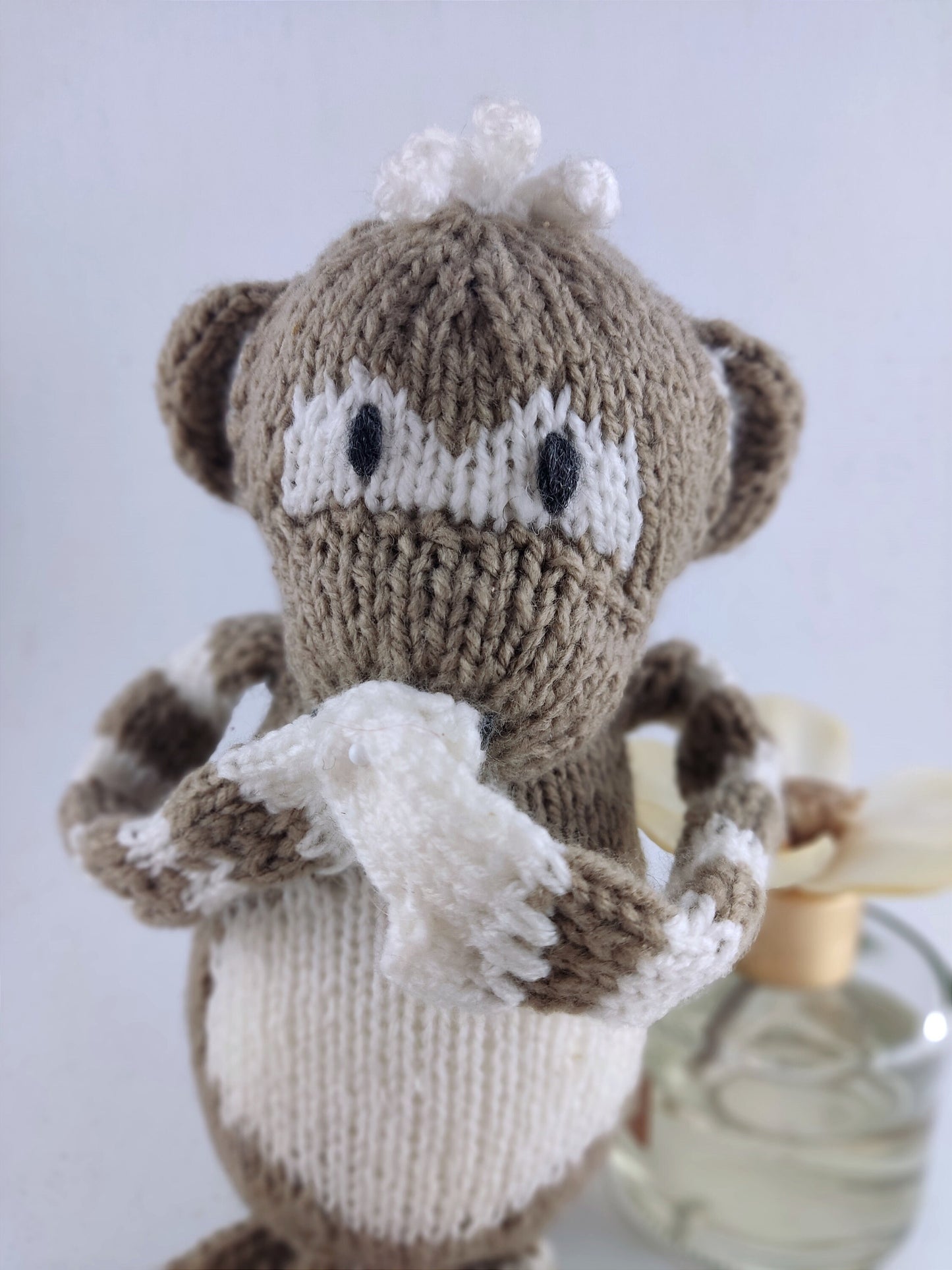 Knitted and Crochet Plushy Monkey , Stuffed  Animal  Monkey Gray White,30 cm Monkey Soft Toy, Crochet Knitted Animals,Handmade  Baby Gift,