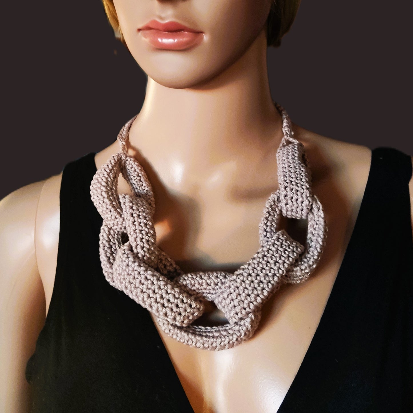 Chunky Crochet Chain Necklace: Pink Braided Statement Jewelry
