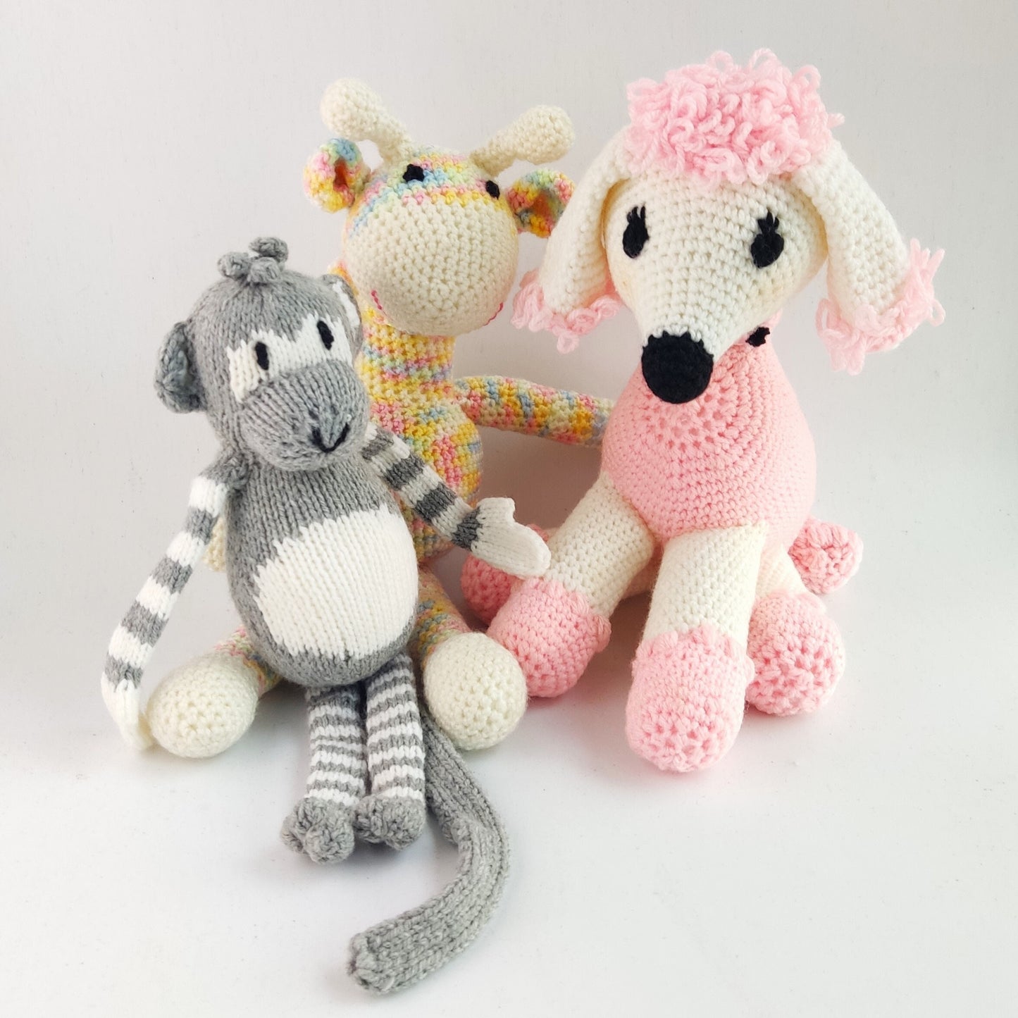 Crochet Plush Animal Set: Dog, Monkey, Giraffe - Nursery Decor