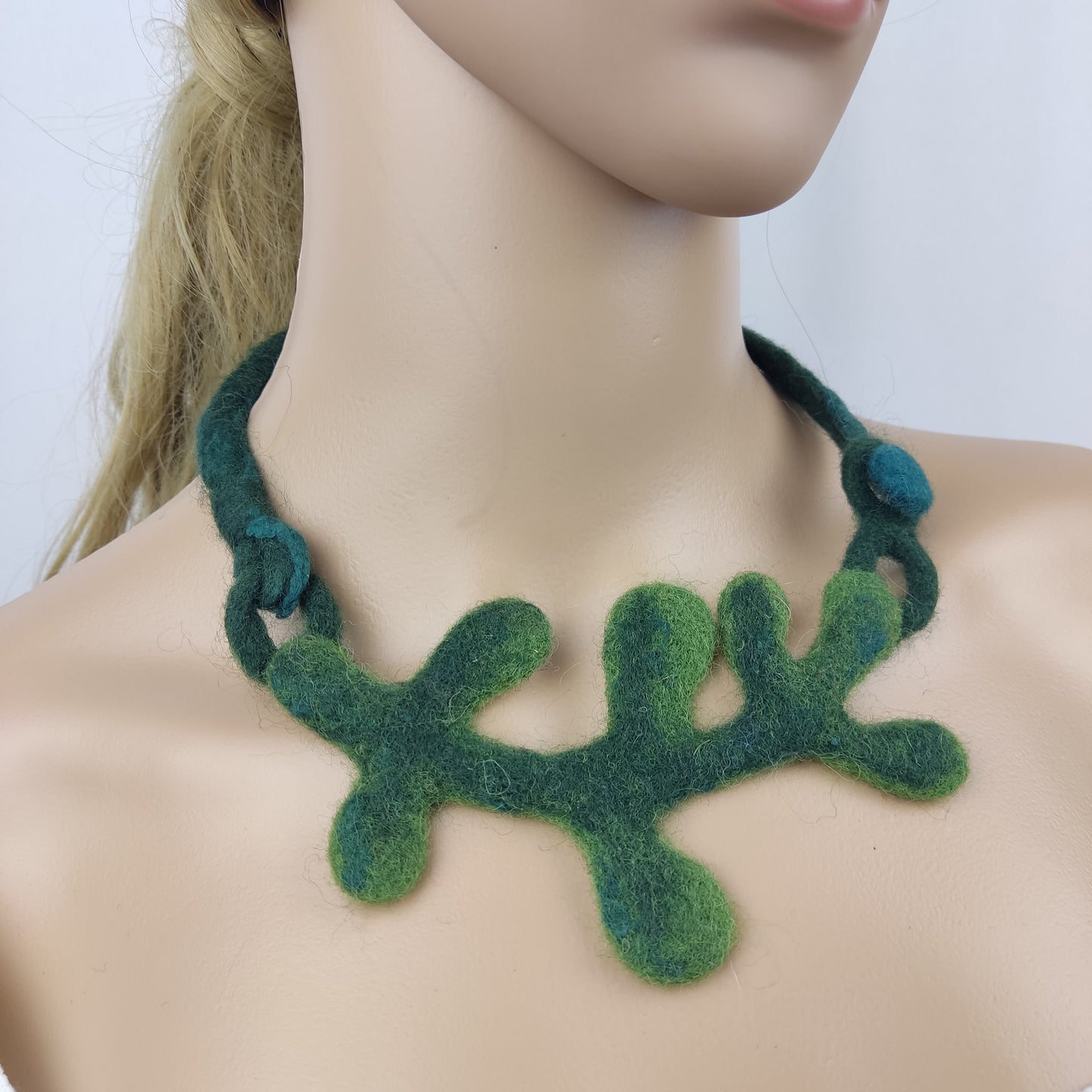 Green Wool Felted Choker - Branch & Leaves Art to Wear Necklace