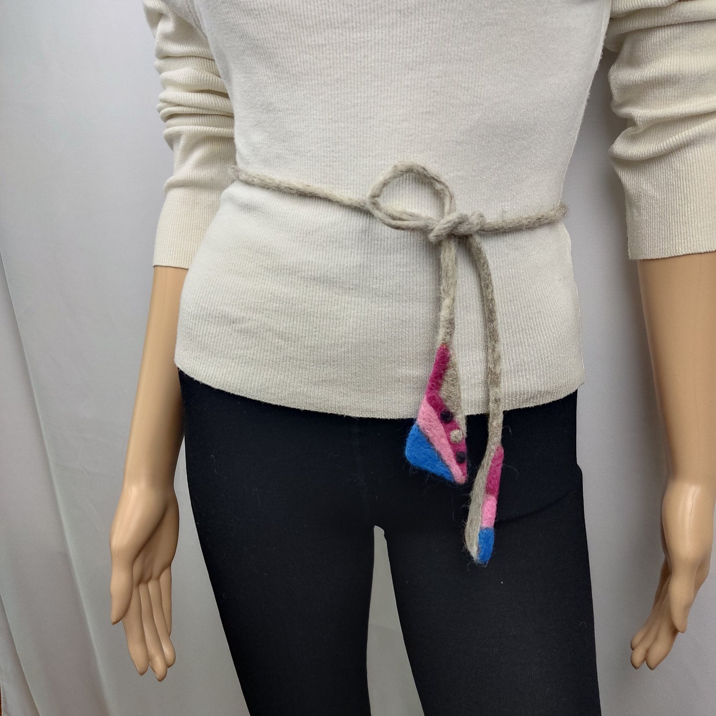 Felted Wool Lariat Necklace: Pink Blue Convertible Scarf Necklace