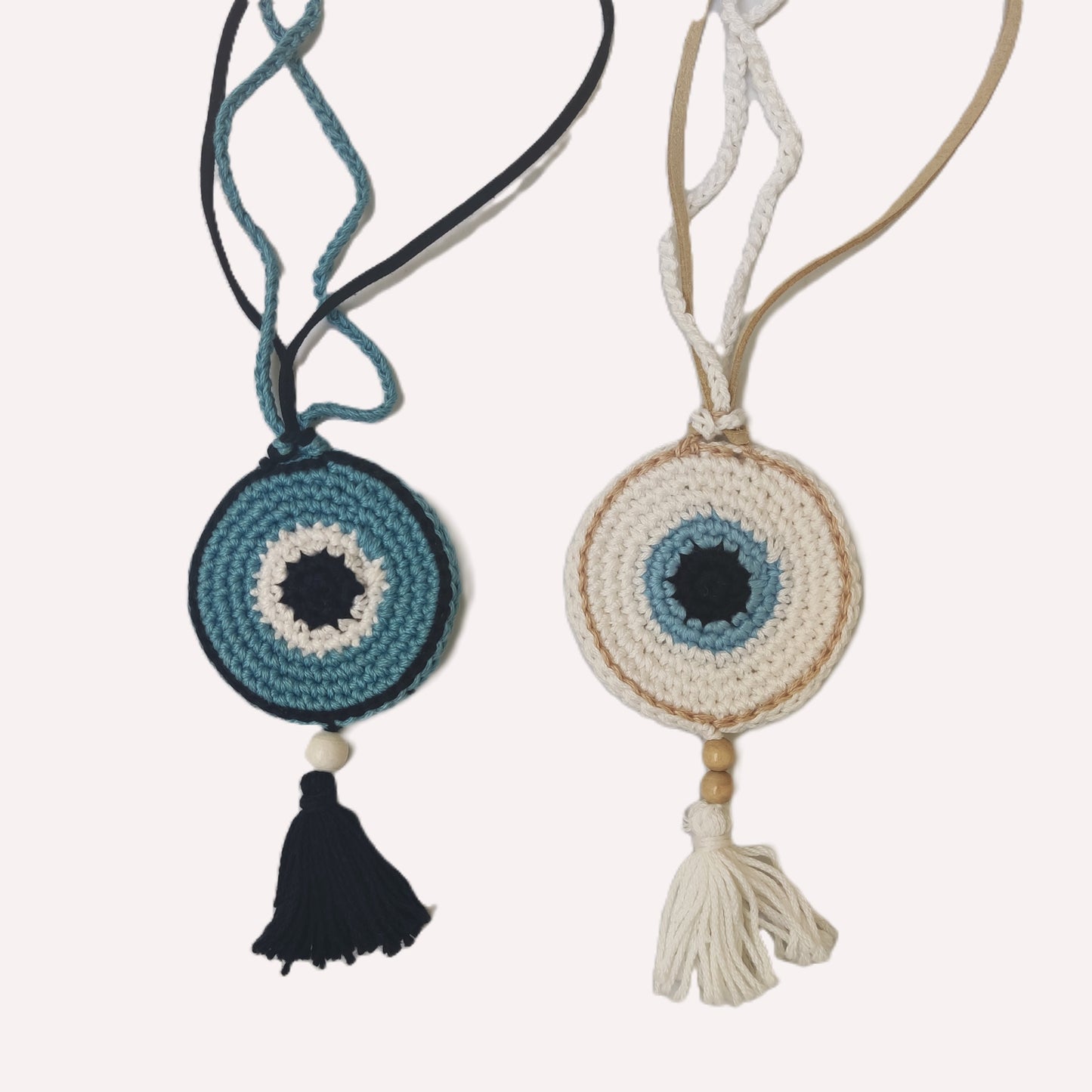 Crochet Evil Eye Necklace - Boho Statement Pendant with Tassel, Protection Jewelry