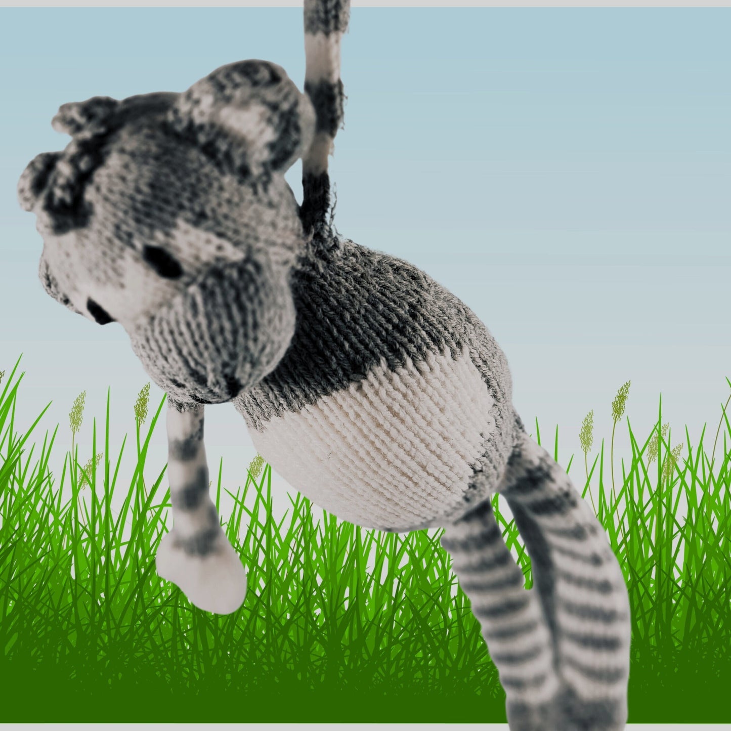 Knitted and Crochet Plushy Monkey , Stuffed  Animal  Monkey Gray White,30 cm Monkey Soft Toy, Crochet Knitted Animals,Handmade  Baby Gift,