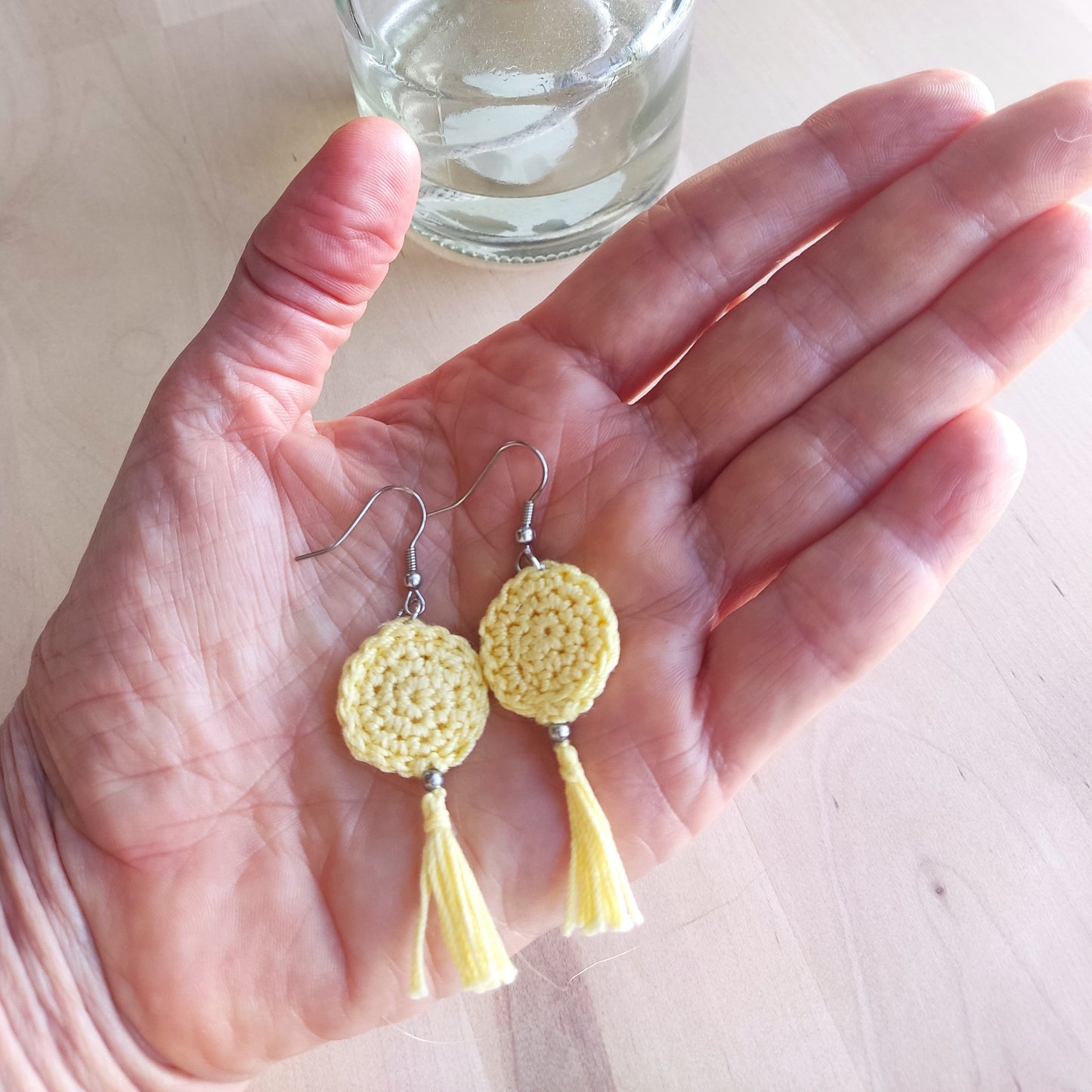 Yellow Crochet Tassel Earrings: Elegant Boho Jewelry Gift