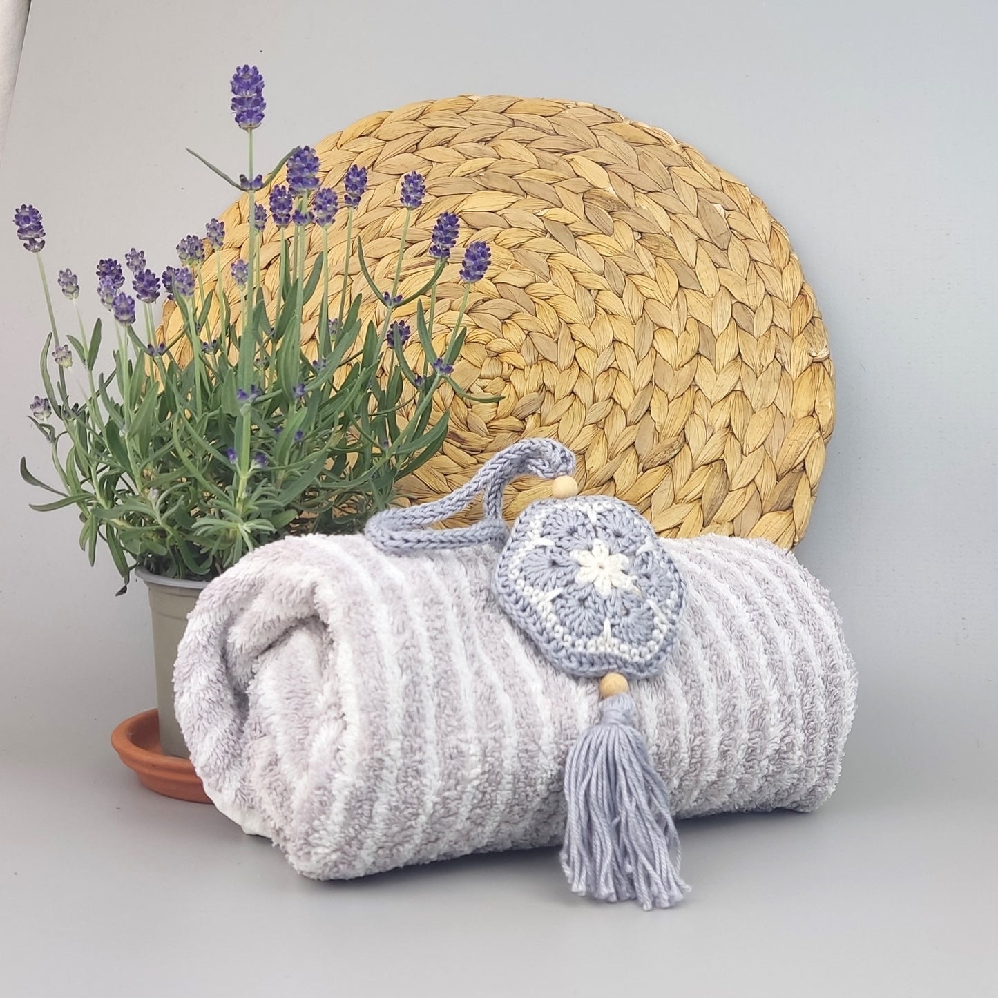 Personalised Crochet Lavender Sachet: Cotton Closet Freshener with Wooden Beads