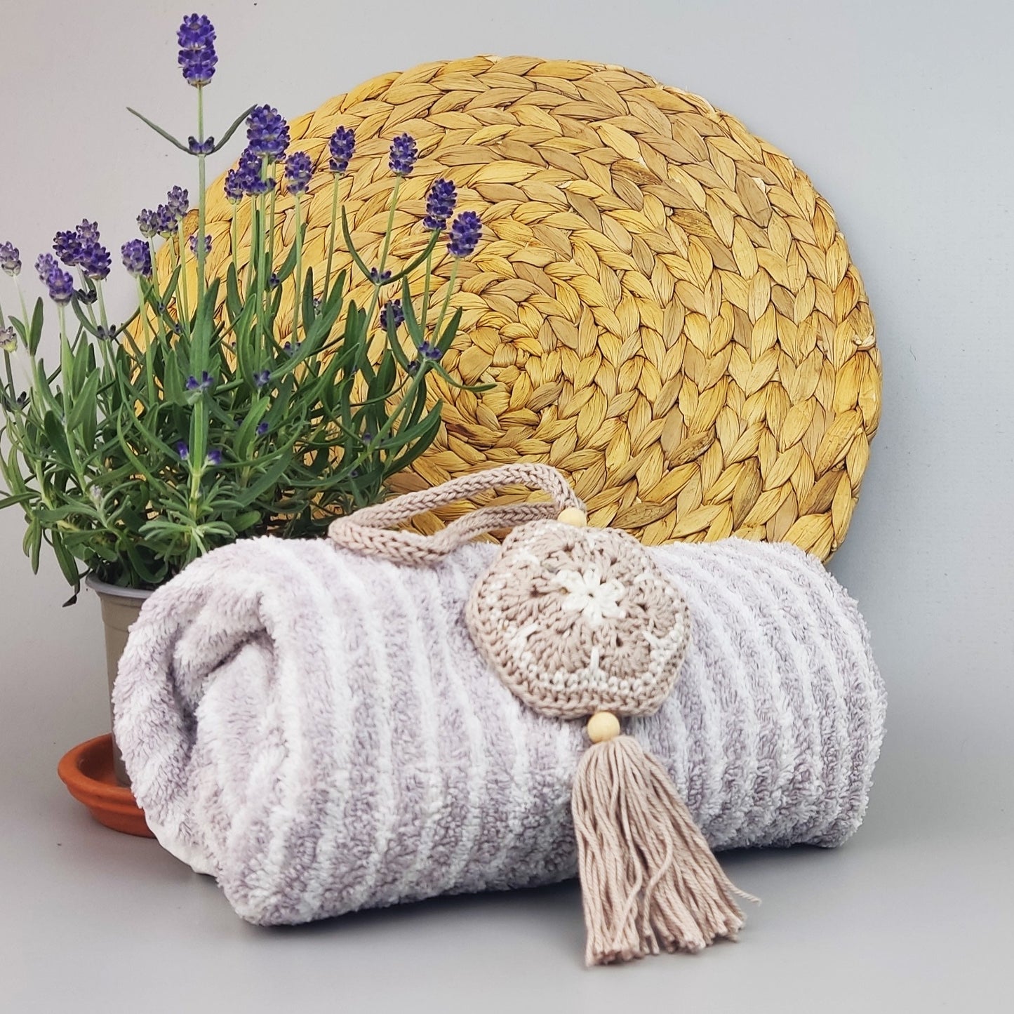 Personalised Crochet Lavender Sachet: Cotton Closet Freshener with Wooden Beads