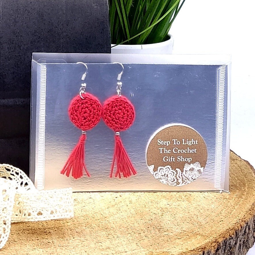 Crochet Long Drop Earrings: Pink Peach Coral Boho Earrings