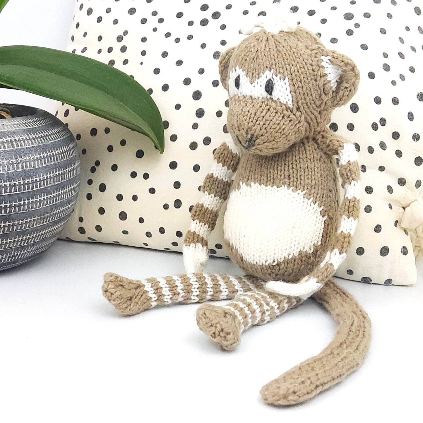 Knitted and Crochet Plushy Monkey , Stuffed Animal  Monkey Beige White,30 cm Monkey Soft Toy, Crochet Knitted Animals,Handmade  Baby Gift,