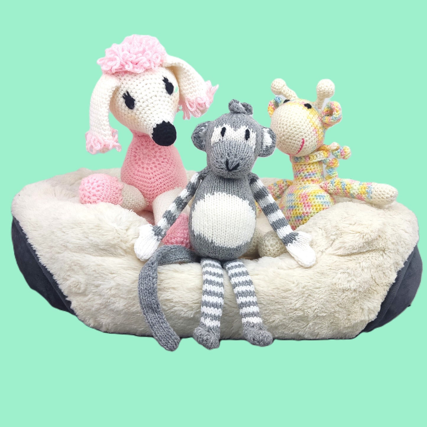 Crochet Plush Animal Set: Dog, Monkey, Giraffe - Nursery Decor