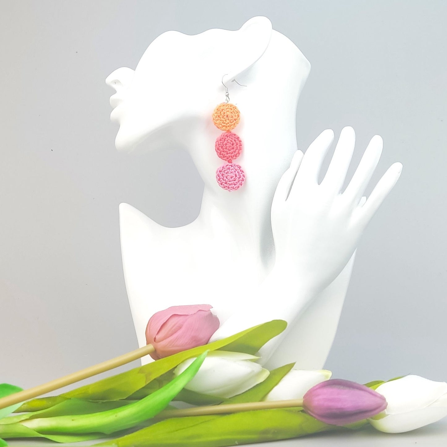 Blue Crochet Dangle Earrings: Boho Statement Jewelry