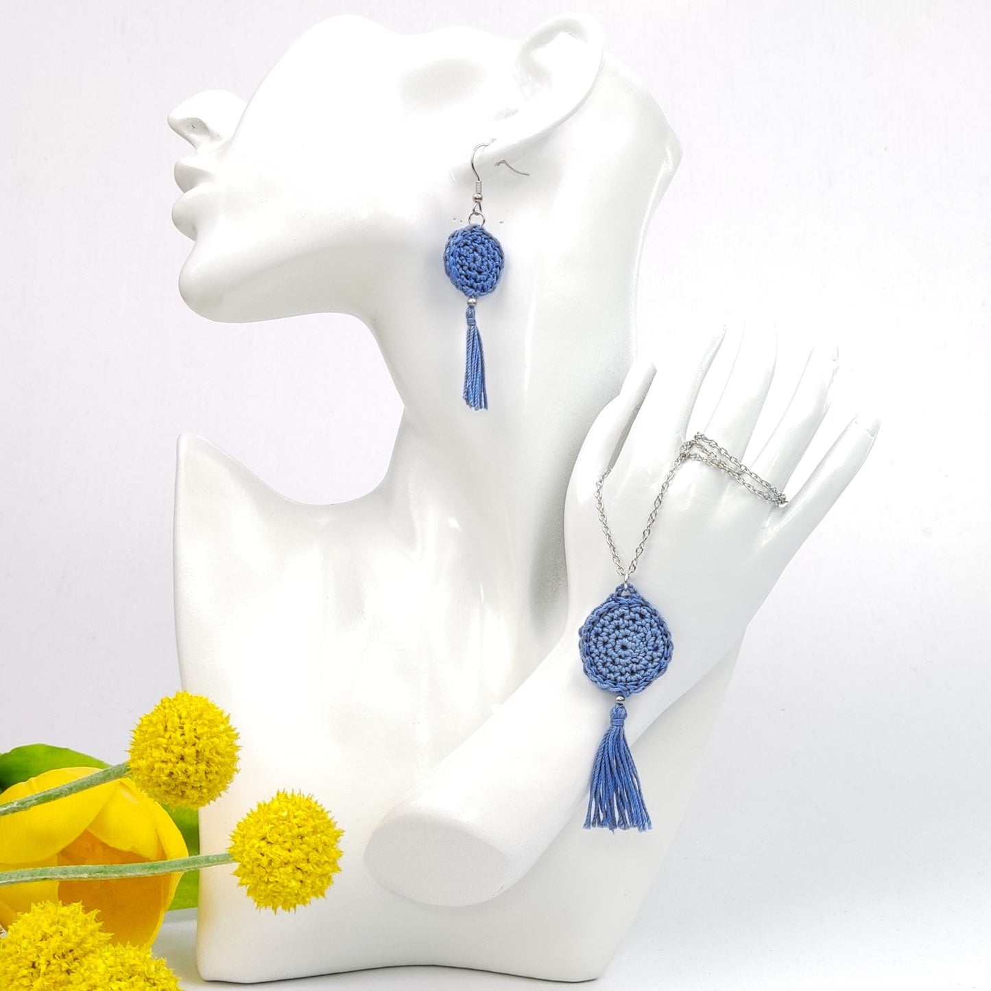 Blue Crochet Tassel Earrings:Elegant Boho Jewelry Gift