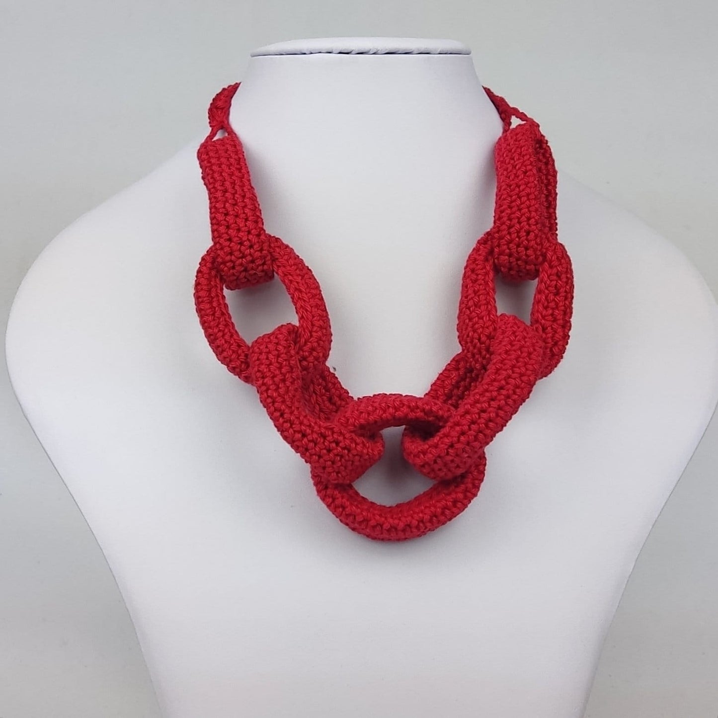 Rust Orange Chunky Crochet Statement Necklace - Handmade Braided Cotton Fall Winter Jewelry