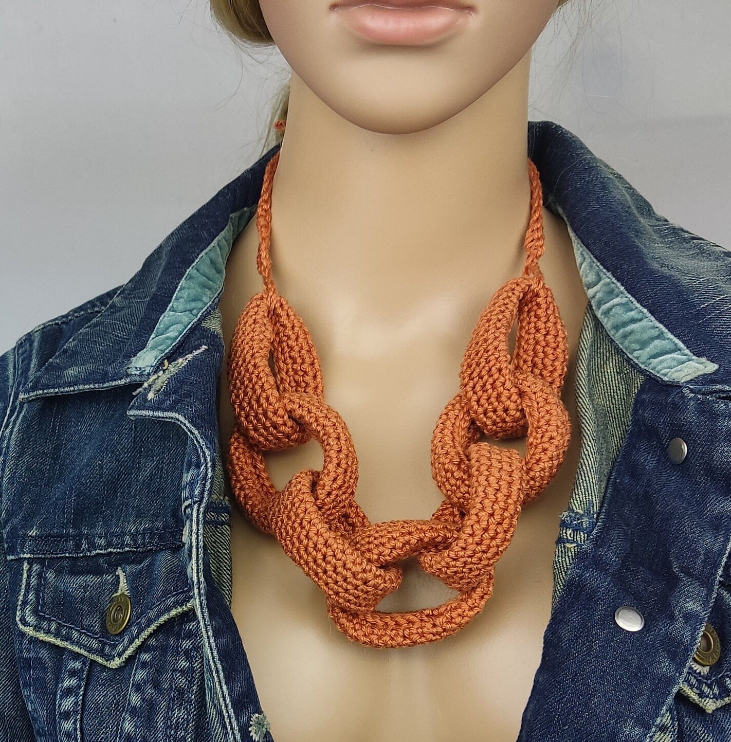 Chunky Crochet Chain Necklace: Red Cotton Braided Statement Jewelry